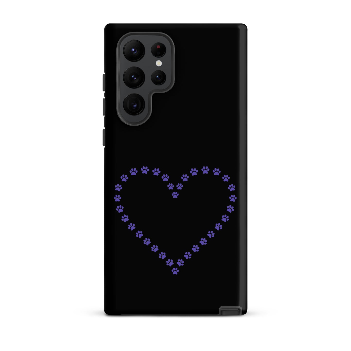 Phone Case for Samsung Galaxy with a purple paw print heart design for pet lovers.