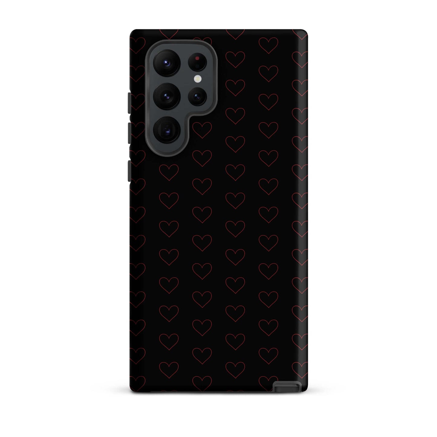 Phone Case for Samsung Galaxy featuring a luxe crimson heart pattern design on a sleek black background.
