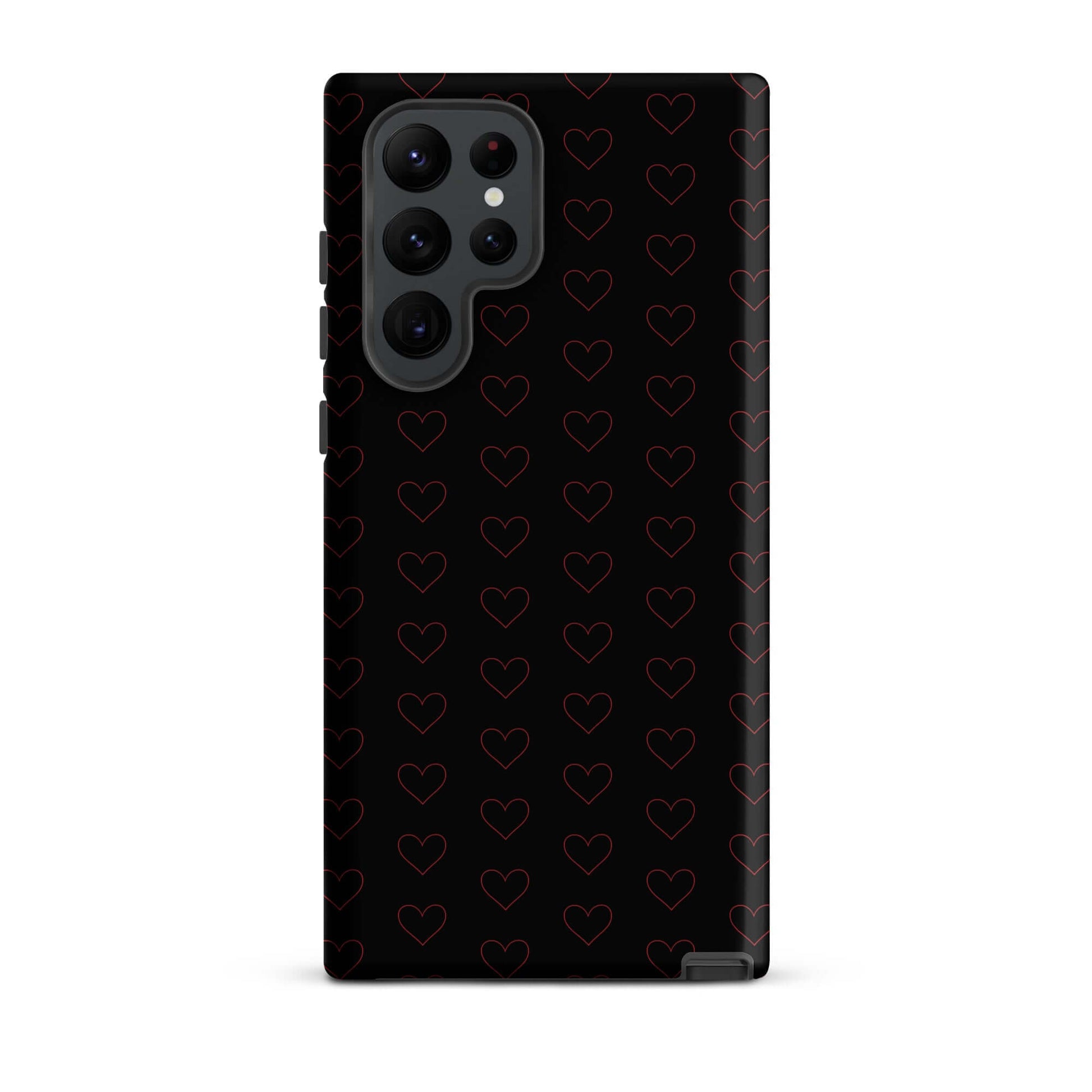 Phone Case for Samsung Galaxy featuring a luxe crimson heart pattern design on a sleek black background.