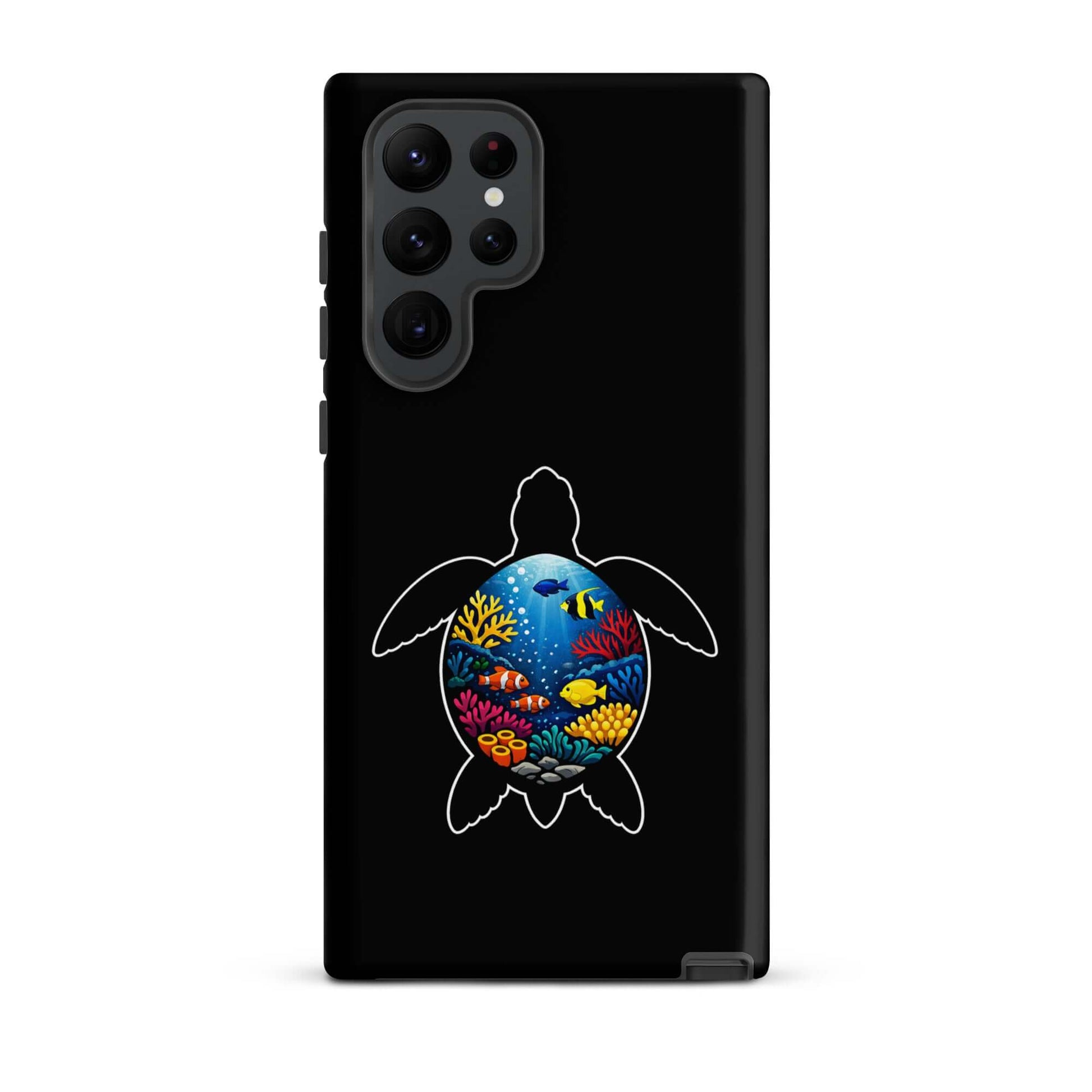 Phone case for Samsung Galaxy featuring a vibrant sea turtle reef design with colorful corals and fish.