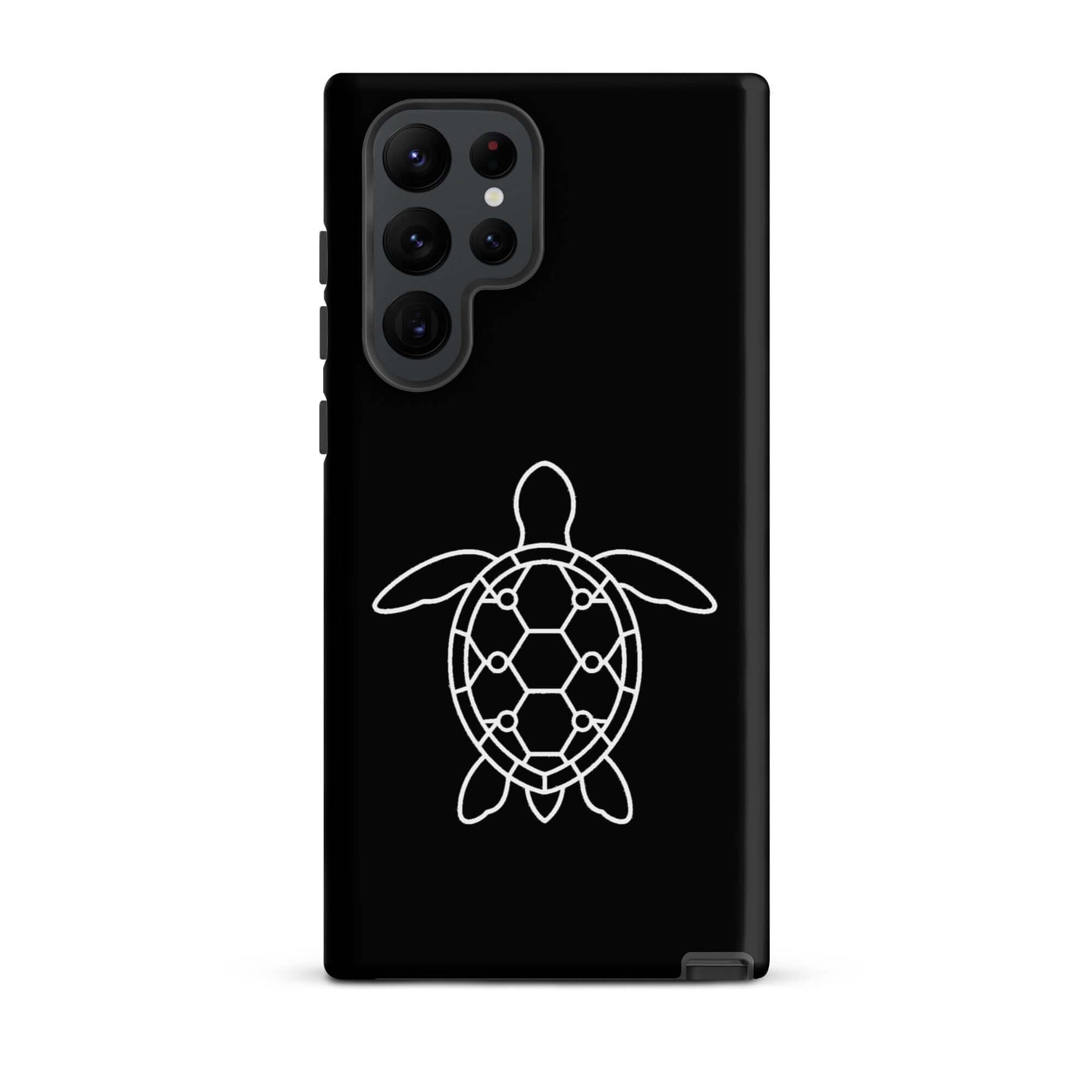 Phone case for Samsung Galaxy featuring a minimalist sea turtle silhouette with geometric patterns.