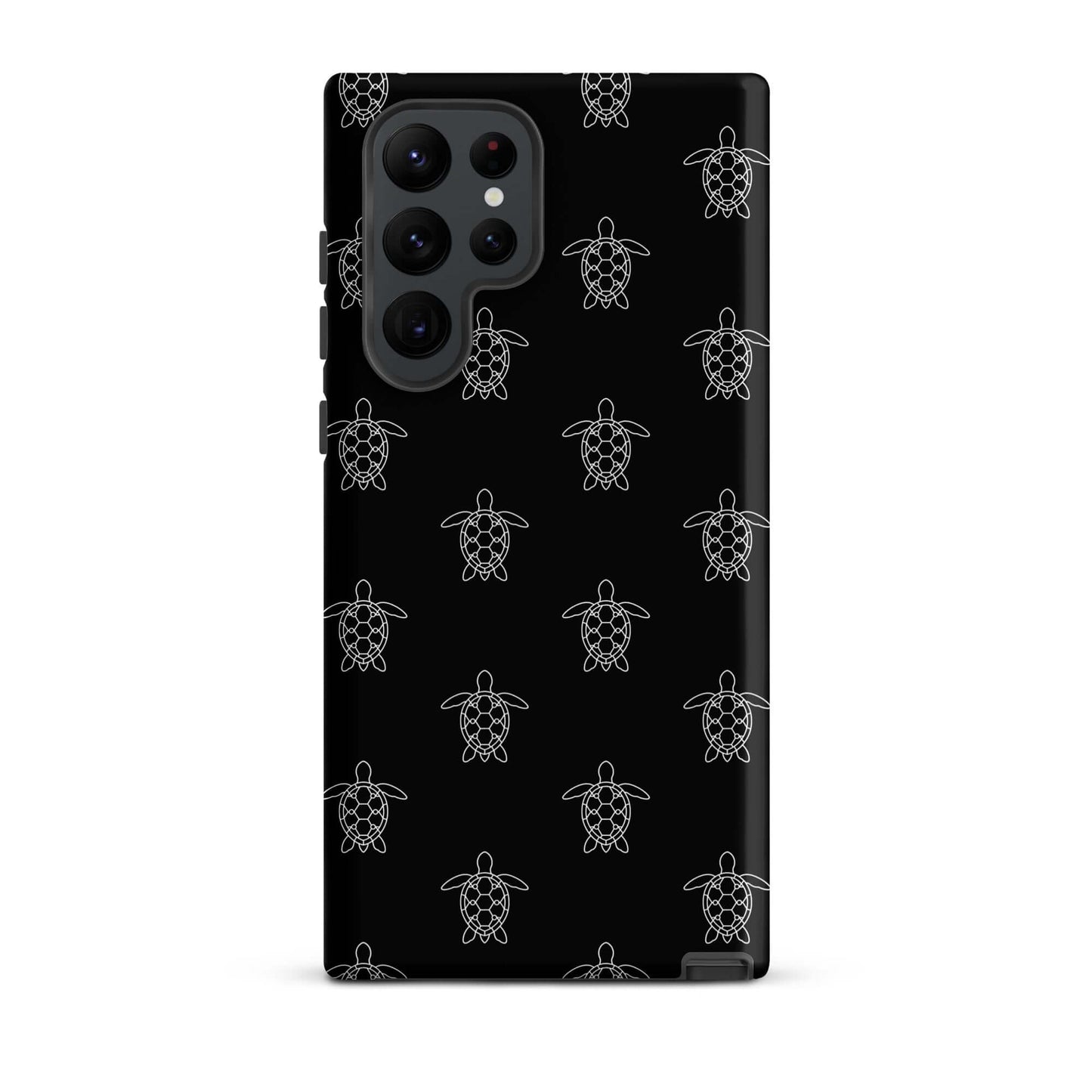 Phone Case for Samsung Galaxy featuring minimalist sea turtle pattern on a black background.