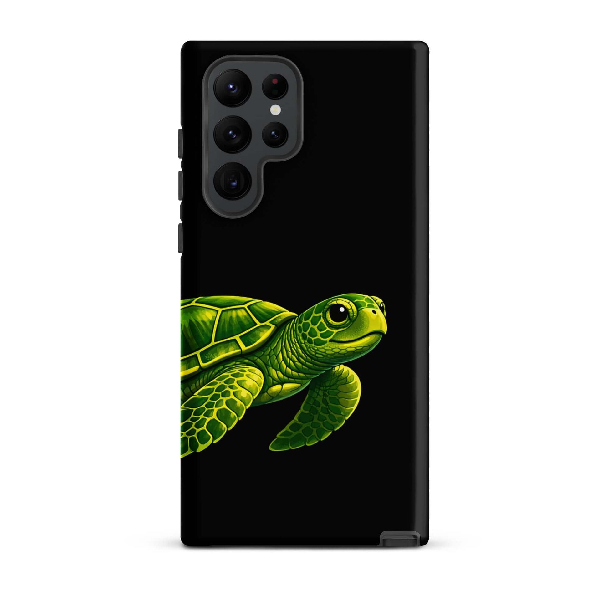 Phone case for Samsung Galaxy featuring a vibrant sea turtle design on a black background.