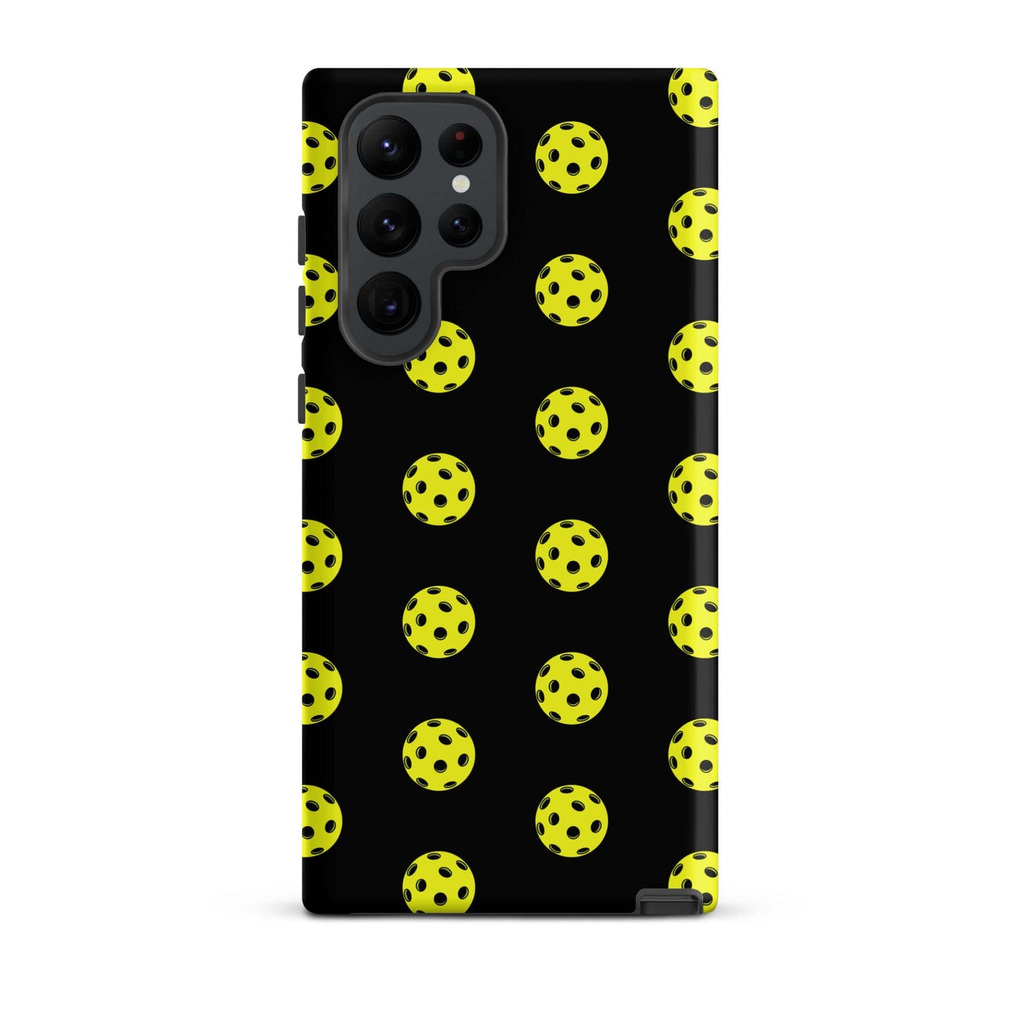 Phone Case for Samsung Galaxy with pickleball pattern on a black background for sporty style