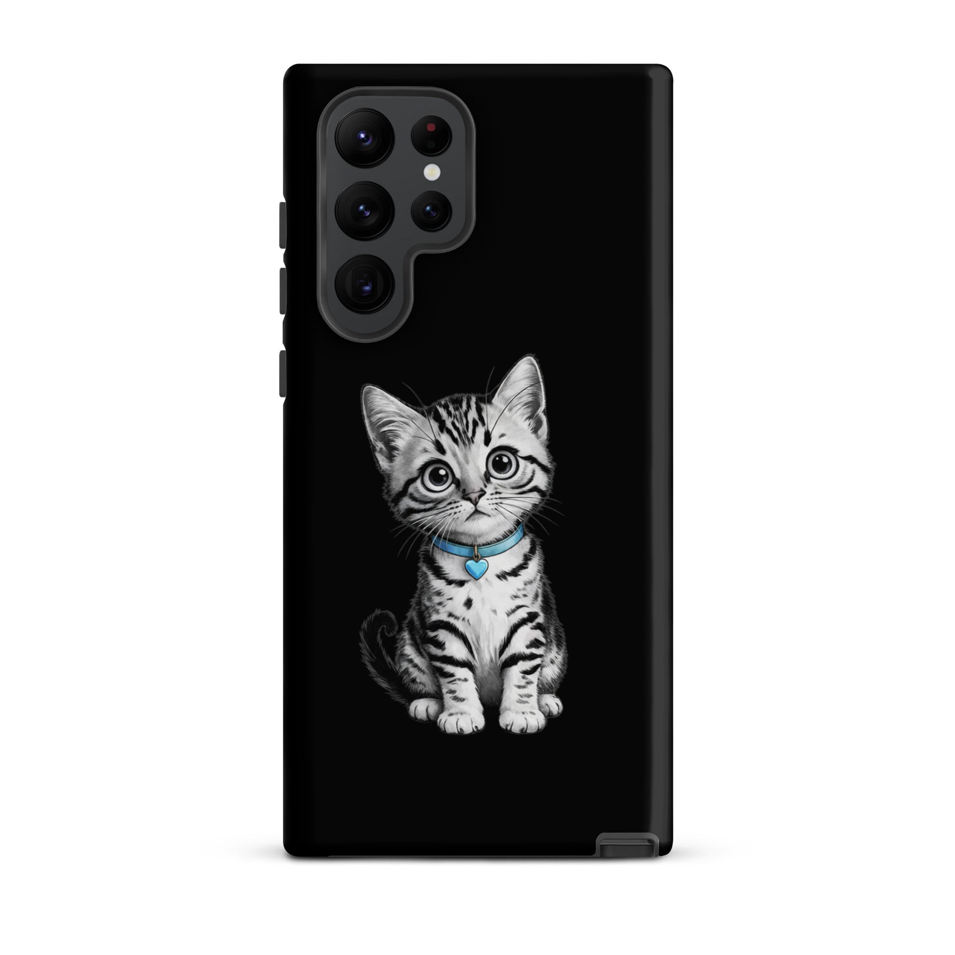 Phone Case for Samsung Galaxy with kitten and blue heart charm design
