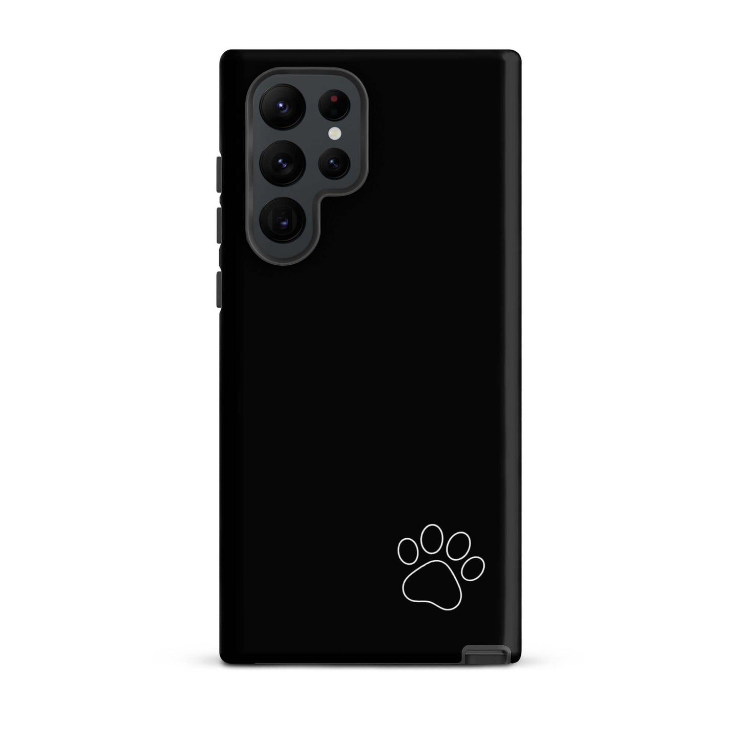 Phone Case for Samsung Galaxy with paw print, sleek and minimalist design, black Tough Case for animal lovers and pet parents.