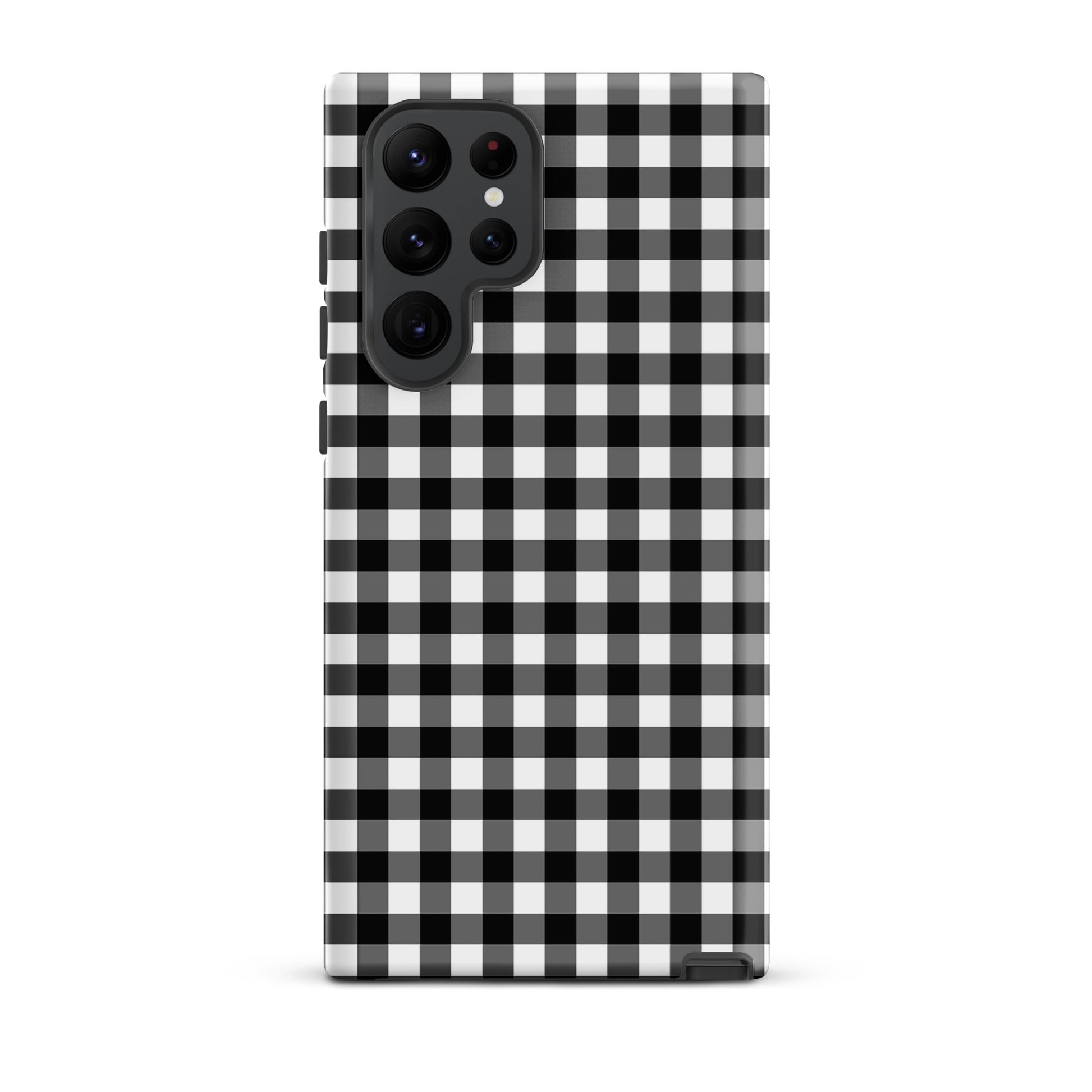 Phone Case for Samsung Galaxy with black-and-white gingham pattern offering style and protection.