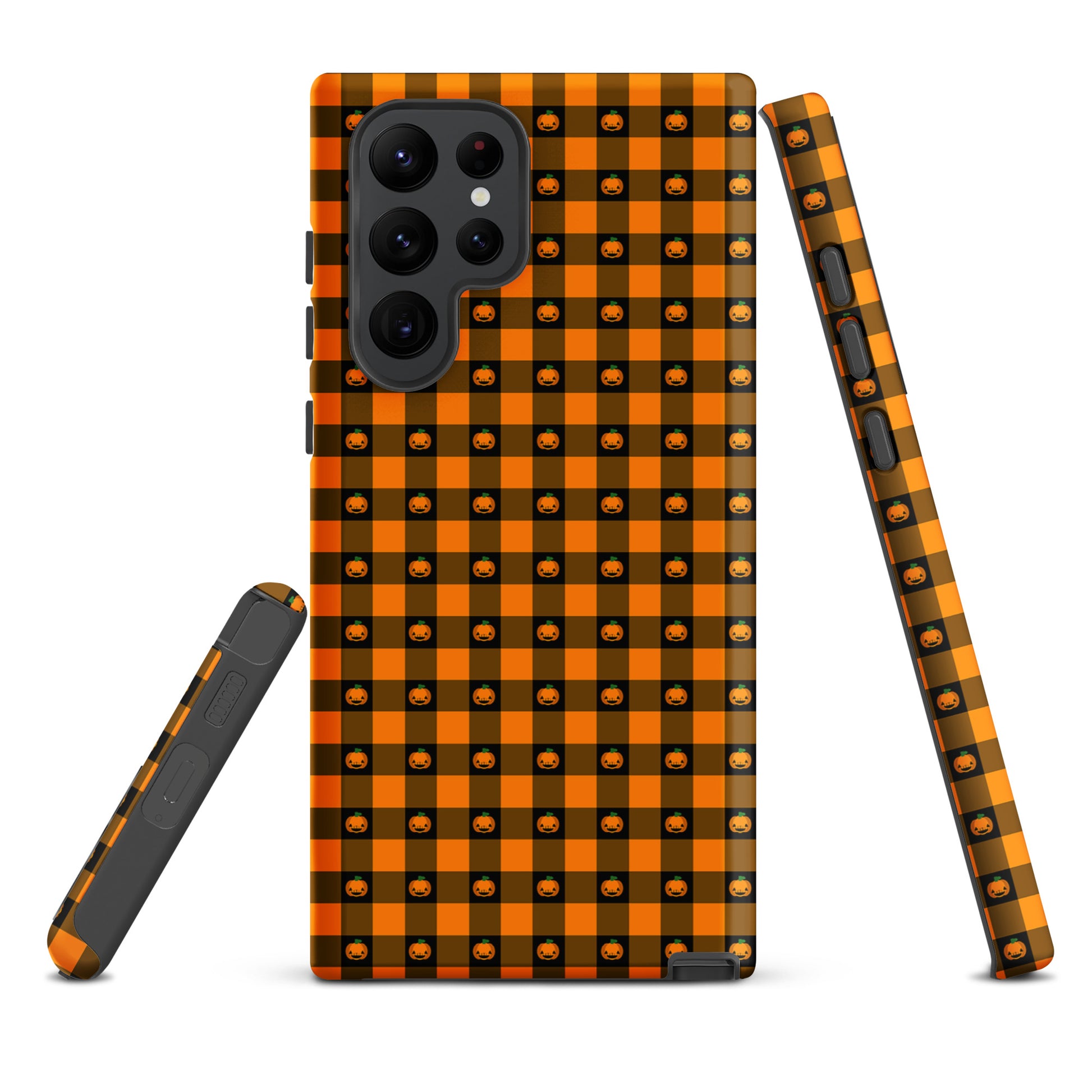 Phone Case for Samsung Galaxy with Halloween pumpkin gingham design