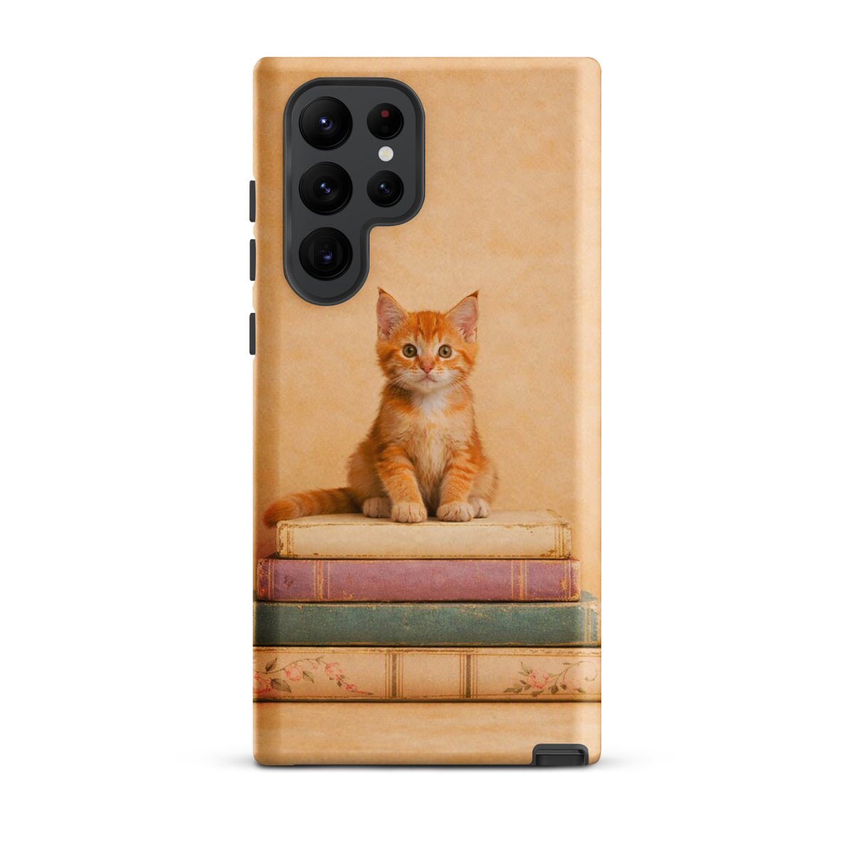 Phone Case for Samsung Galaxy with orange kitten on vintage books design