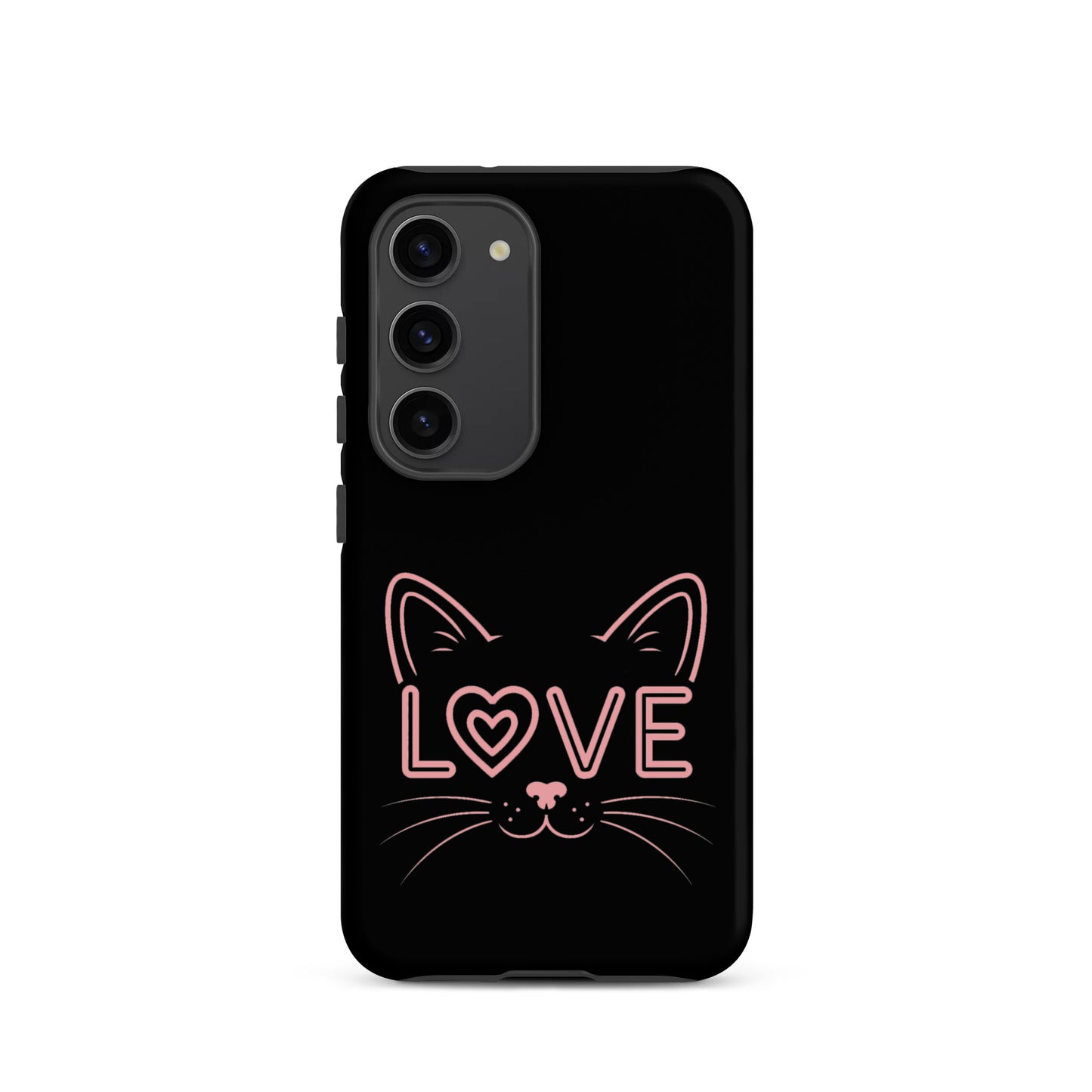 Cat Love Phone Case for Samsung Galaxy featuring cute minimalist cat face design with 'love' accent.