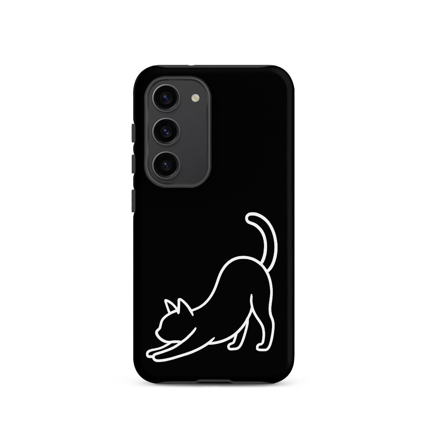 Phone Case featuring a minimalist stretching cat design for Samsung Galaxy, combining style and impact protection.