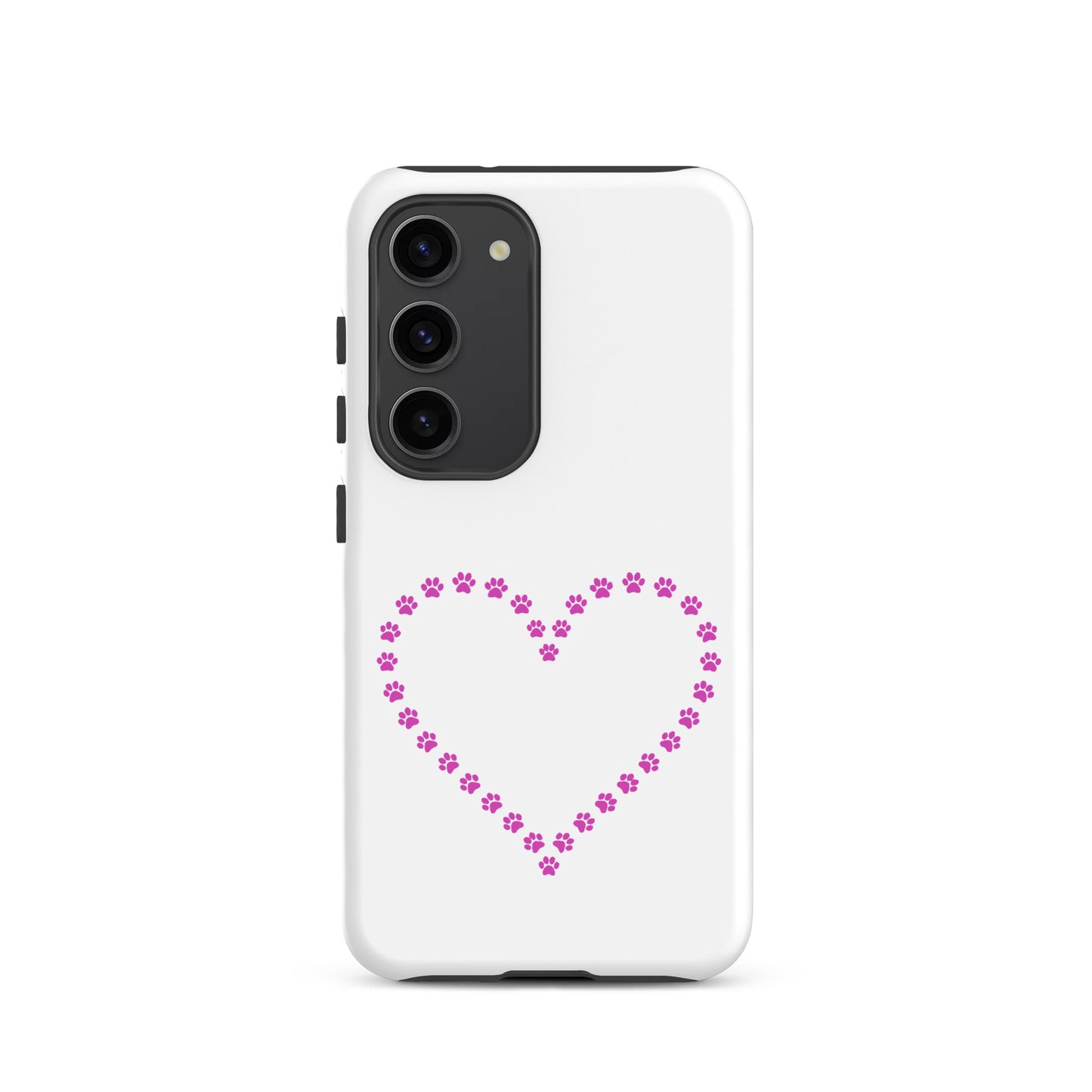 Phone Case for Samsung Galaxy featuring a pink paw print heart design for pet lovers.