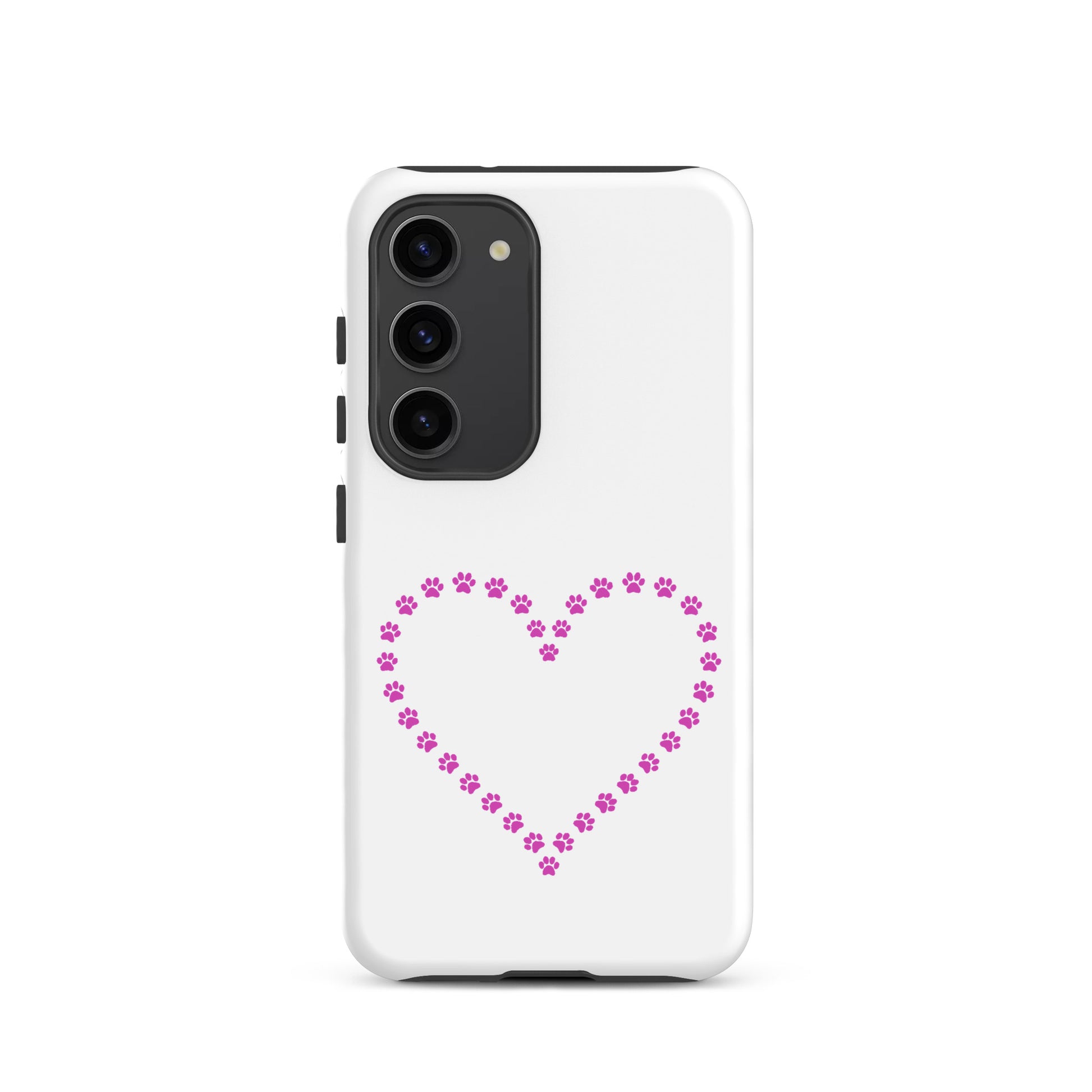 Phone Case for Samsung Galaxy featuring a pink paw print heart design for pet lovers.