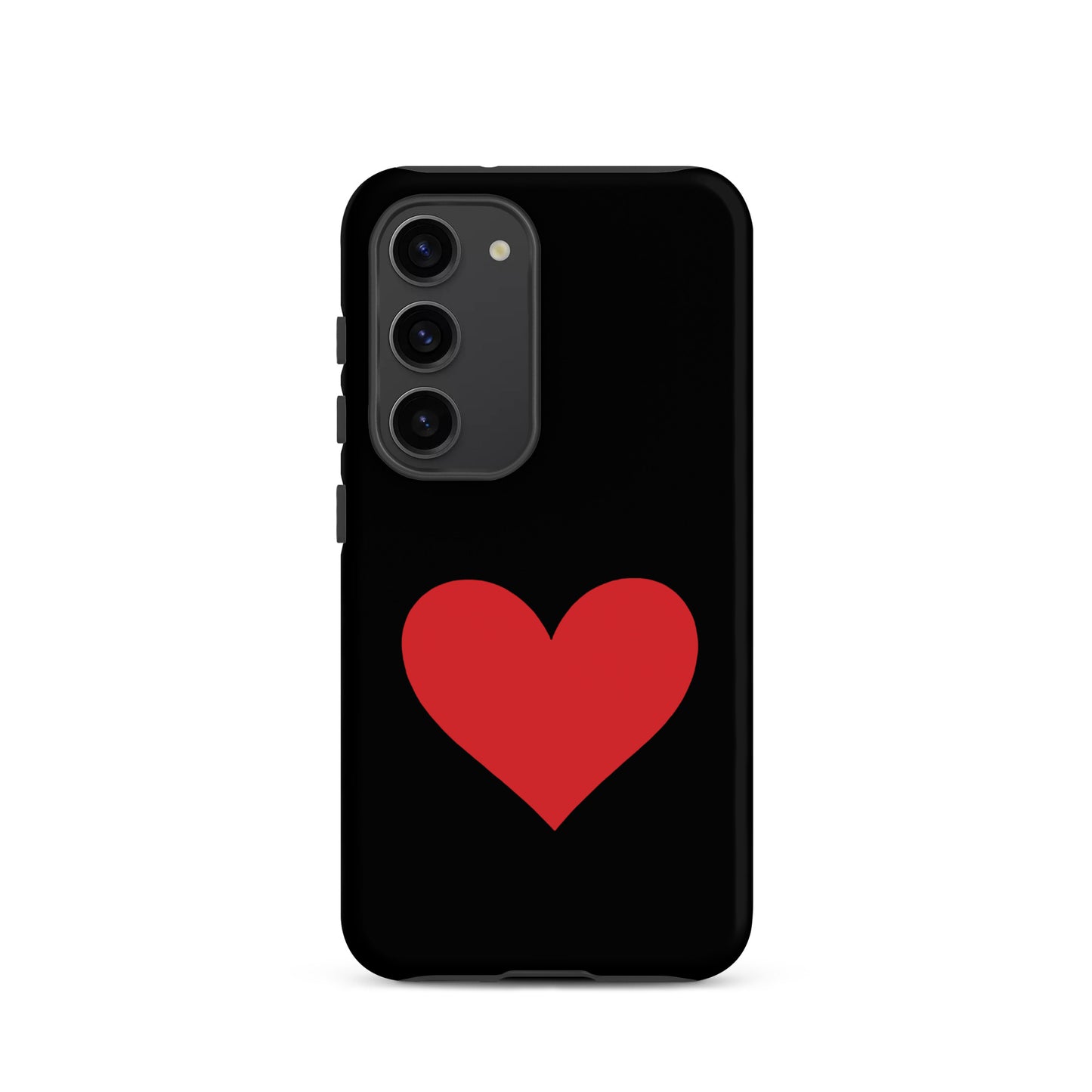 Phone Case for Samsung Galaxy featuring a bold red heart design on a black background.