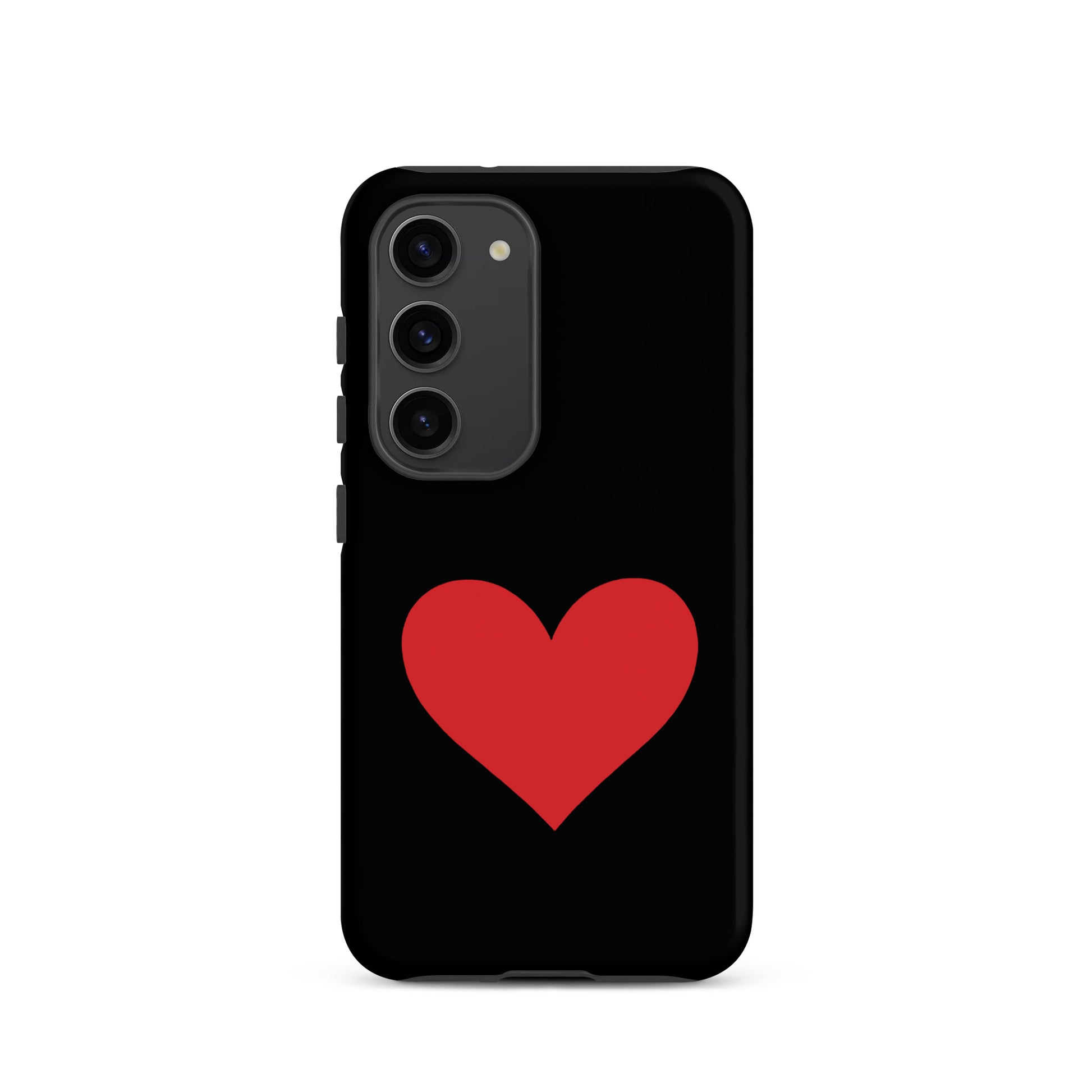 Phone Case for Samsung Galaxy featuring a bold red heart design on a black background.