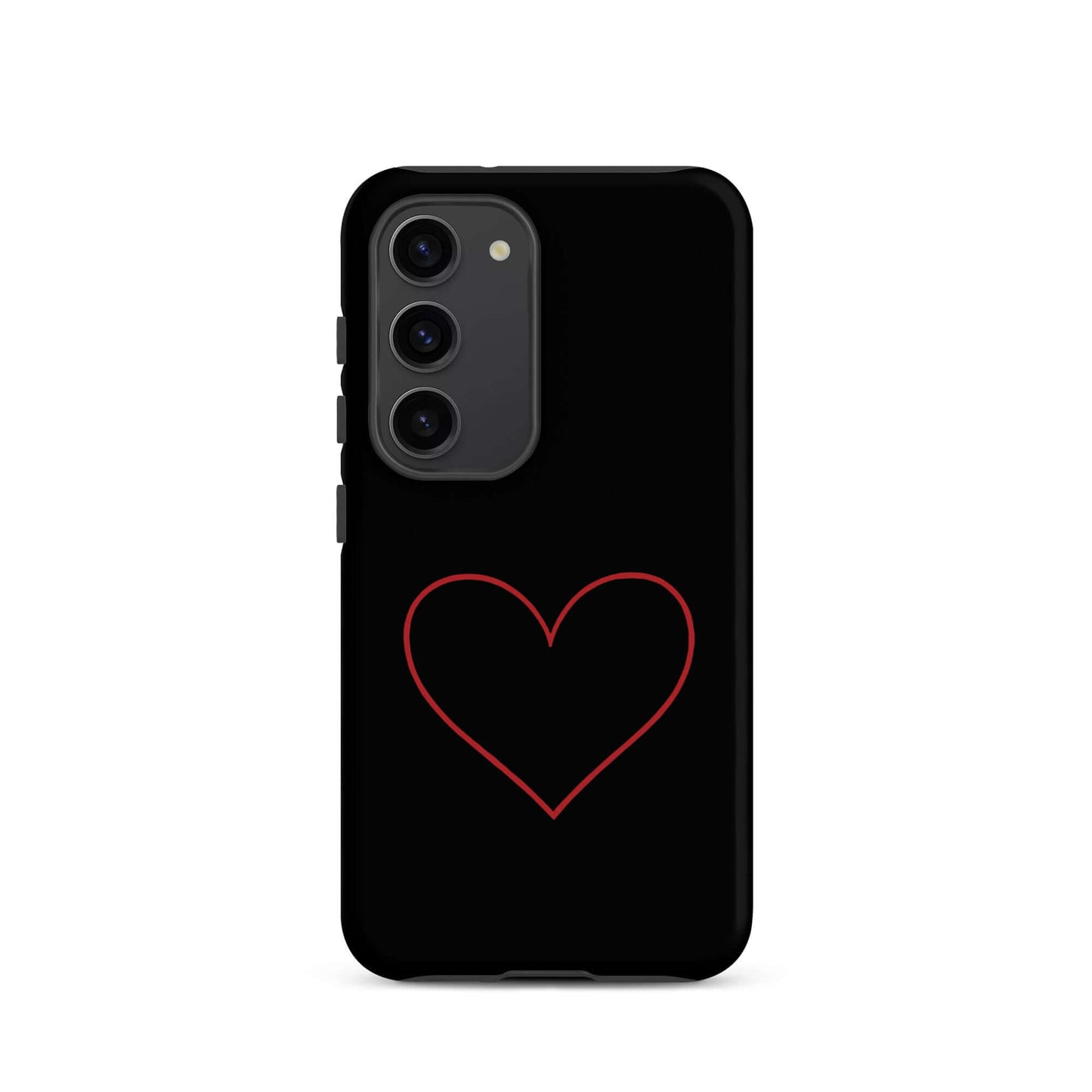 Phone Case for Samsung Galaxy with minimalist crimson heart design on a sleek black background.