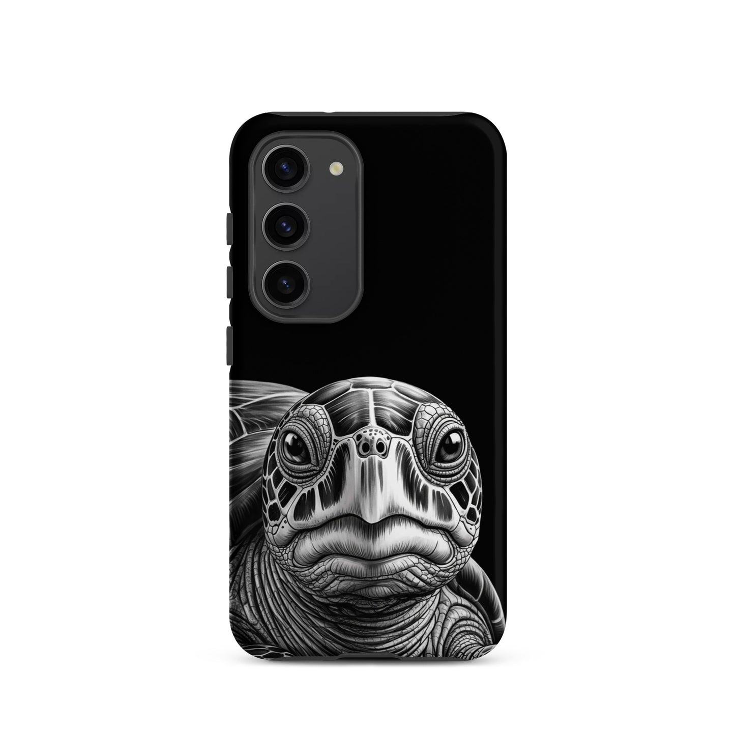 Phone Case with ancient sea turtle art for Samsung Galaxy, combining luxury and protection with realistic black and white design.