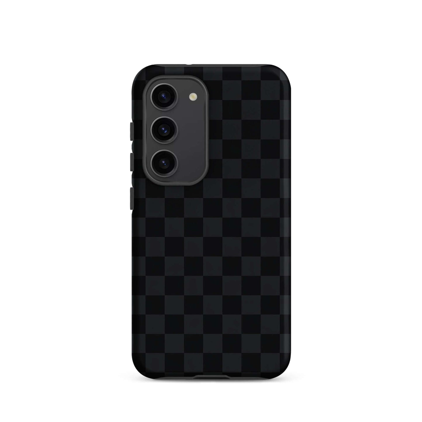 Phone Case for Samsung Galaxy with black and charcoal checkered design, offering protection and a sleek, modern style.