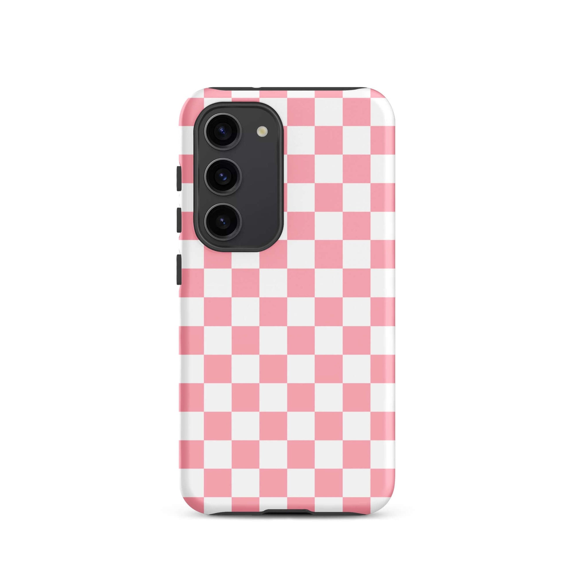 Phone Case for Samsung Galaxy with playful pink and white checkered pattern, adding fun and stylish flair to your device.