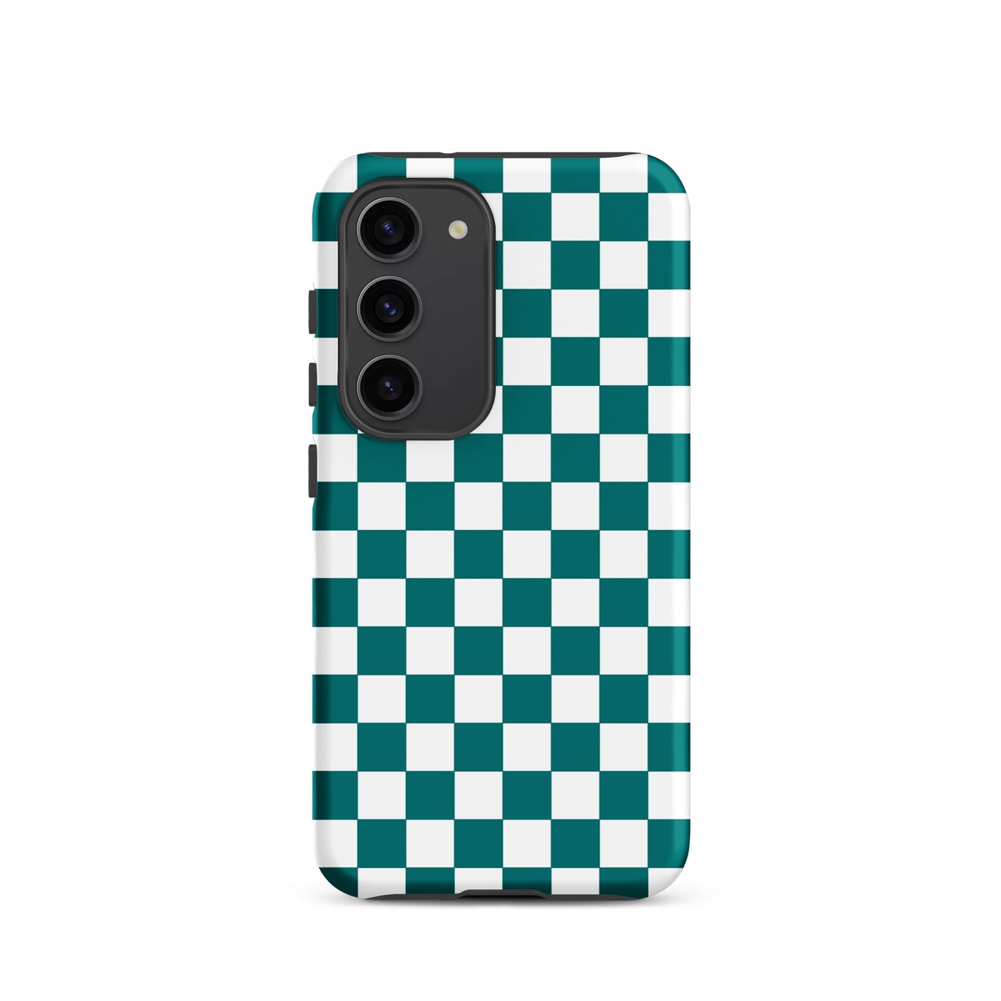 Phone Case for Samsung Galaxy with teal and white checkered design, offering a fun, fearless style to your mobile device.