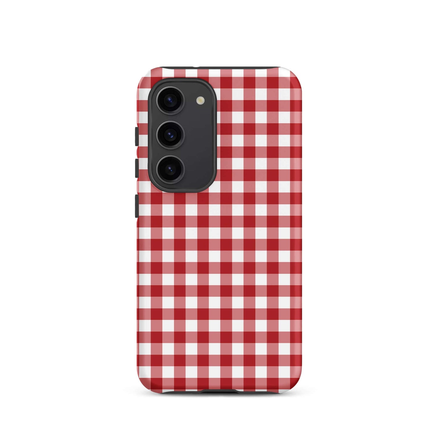 Phone Case for Samsung Galaxy with red and white gingham pattern, offering style and protection in a chic, durable design.