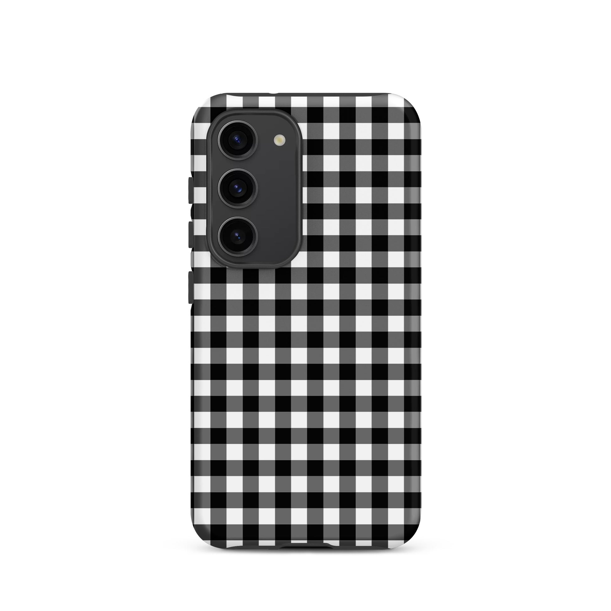 Phone Case for Samsung Galaxy with black-and-white gingham pattern offering style and protection.