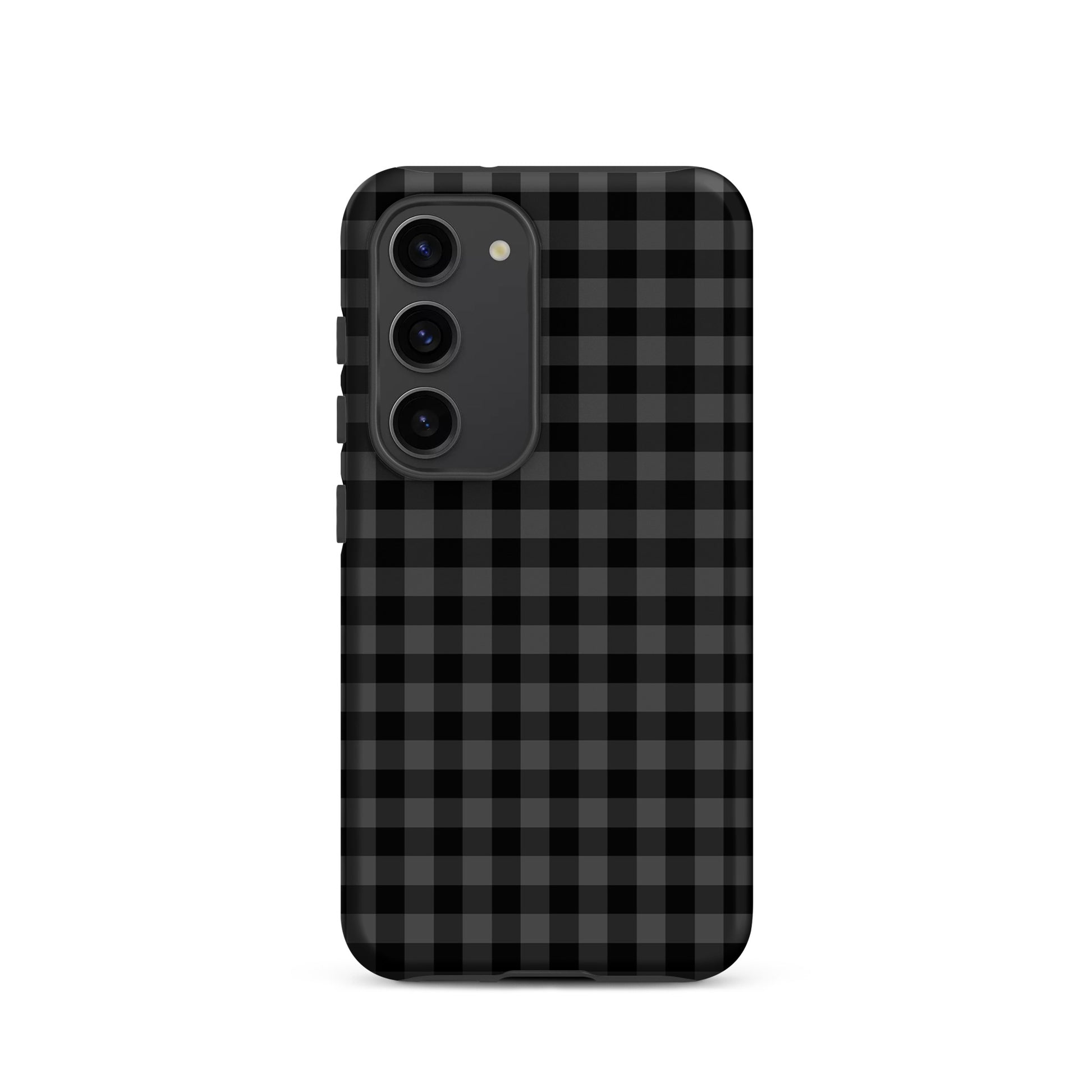 Phone Case for Samsung Galaxy with gingham pattern, modern black and charcoal design for style and protection.
