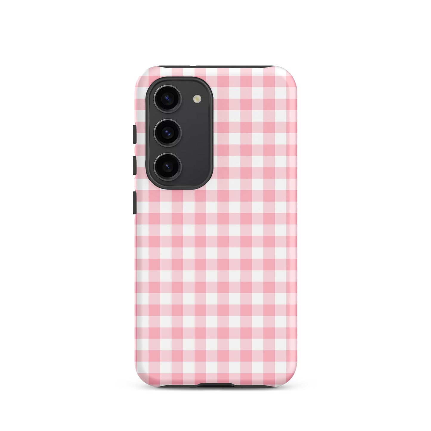 Phone Case for Samsung Galaxy with pink and white gingham pattern for style and protection