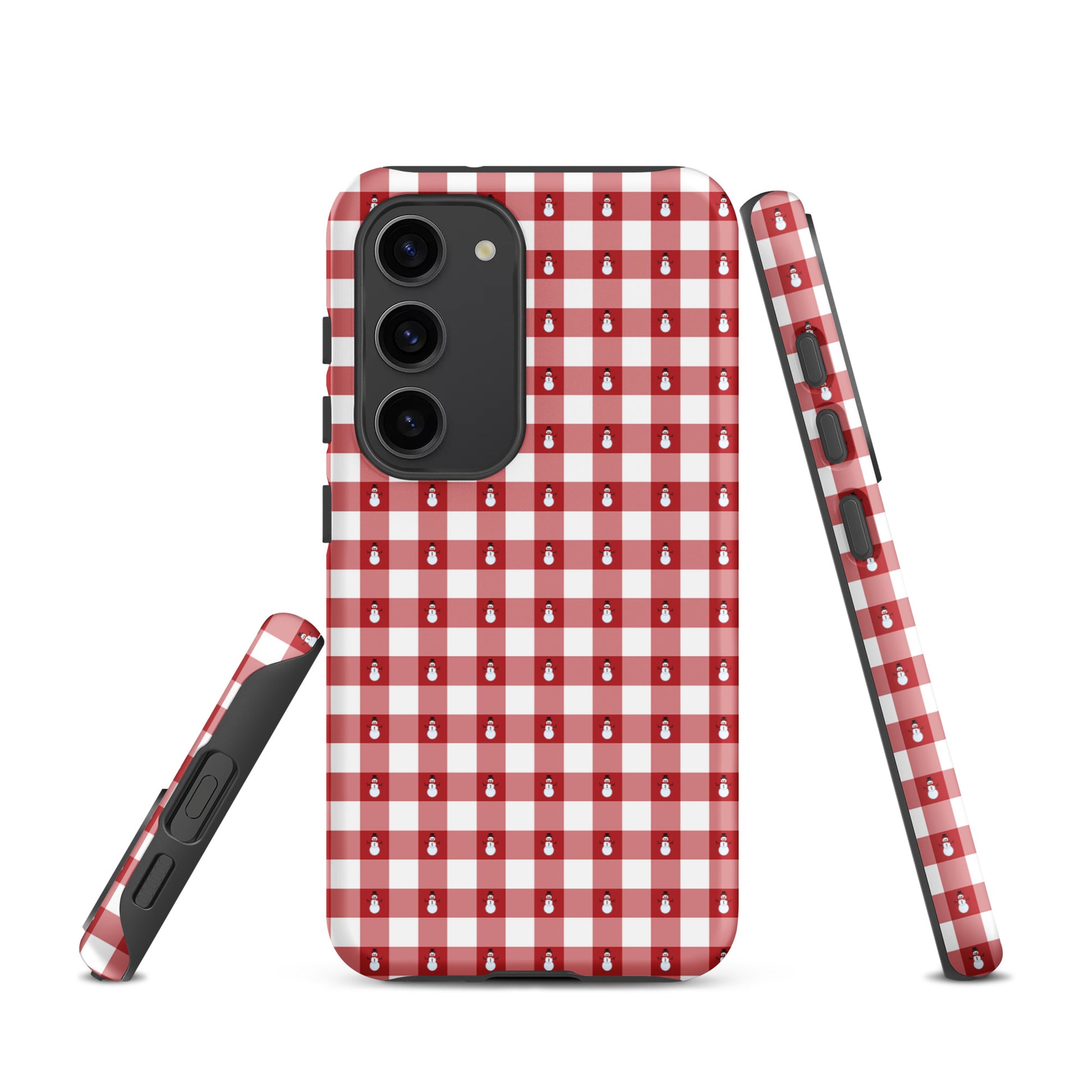 Phone Case for Samsung Galaxy - Snowman Gingham Winter Design, red-and-white pattern with snowmen, festive and durable protection