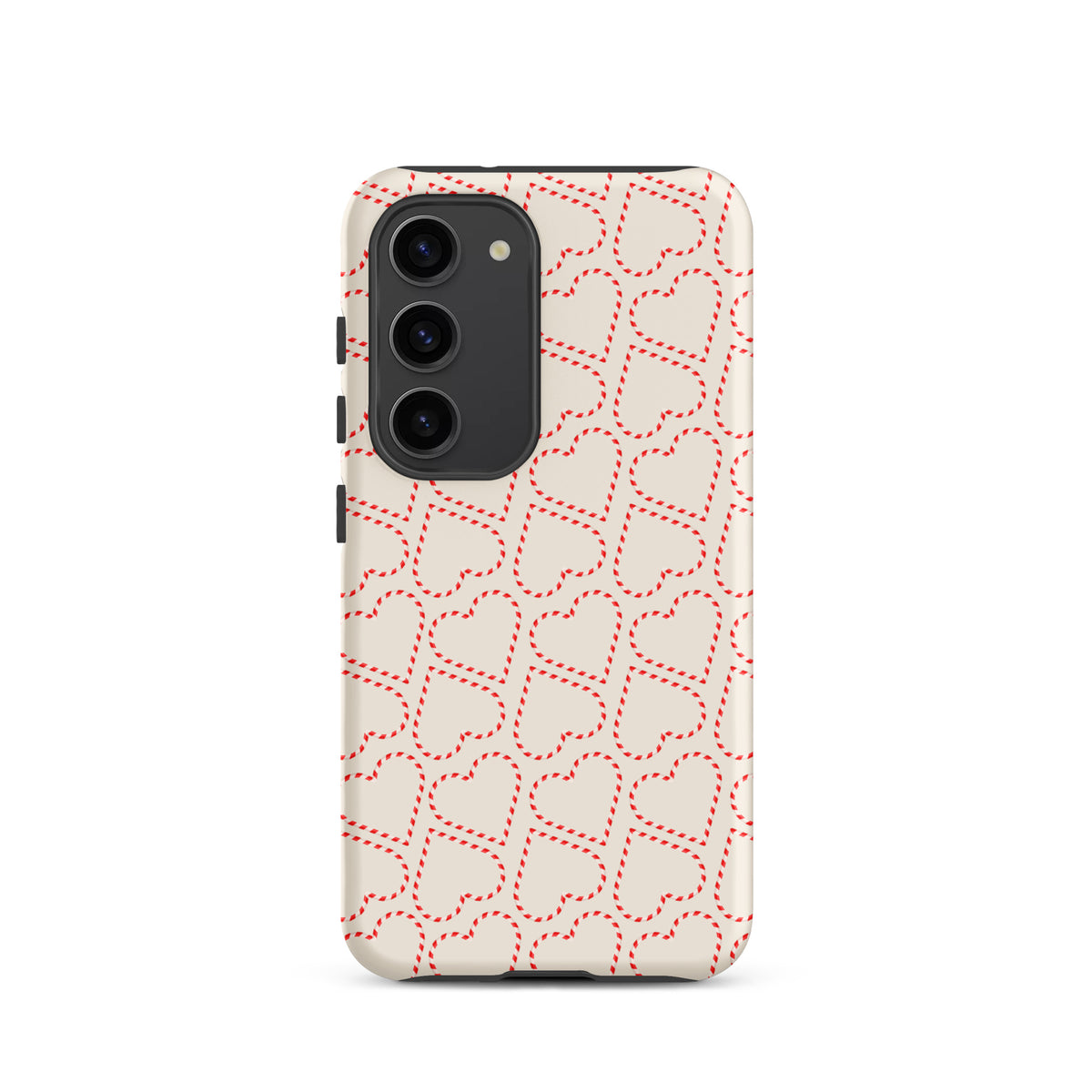 Phone Case for Samsung Galaxy with holiday candy cane heart pattern, featuring red-and-white stripes, perfect for festive winter vibes.