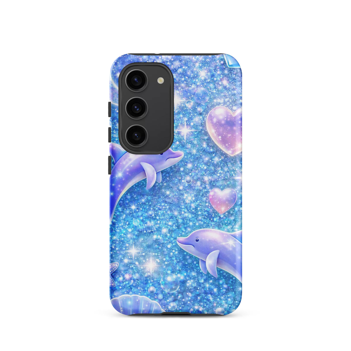 Phone Case for Samsung Galaxy with Ocean Glitter Dolphins design featuring shimmering glitter, floating dolphins, and celestial accents.