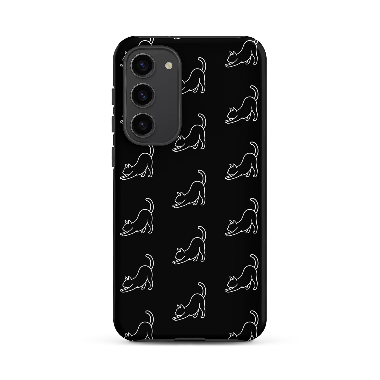 Phone Case featuring minimalist stretching cat pattern design, perfect for Samsung Galaxy users.