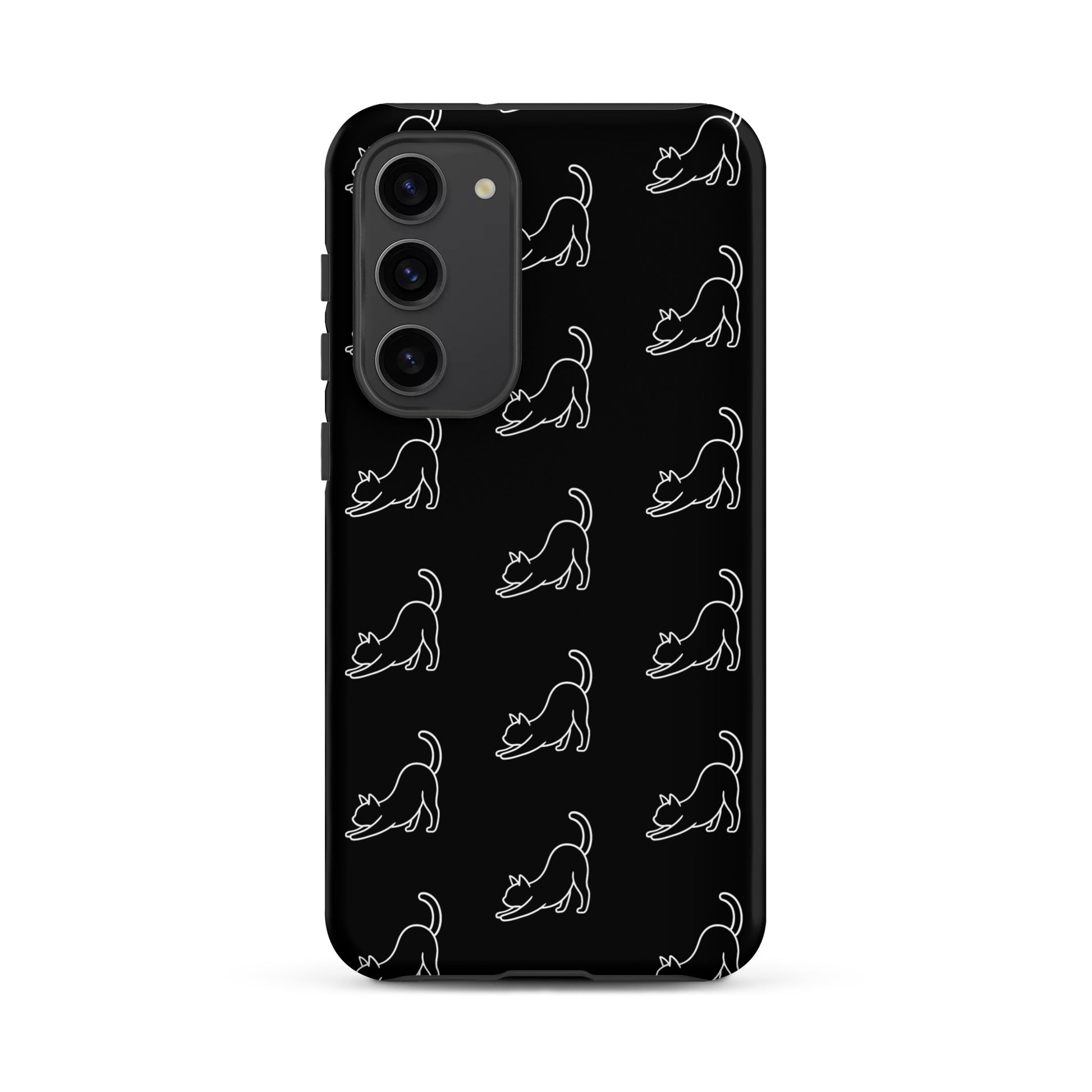 Phone Case featuring minimalist stretching cat pattern design, perfect for Samsung Galaxy users.