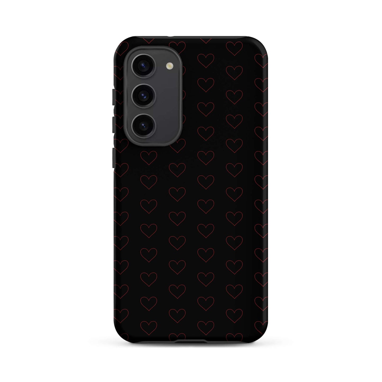Phone Case for Samsung Galaxy featuring a luxurious crimson heart pattern on a sleek black background.