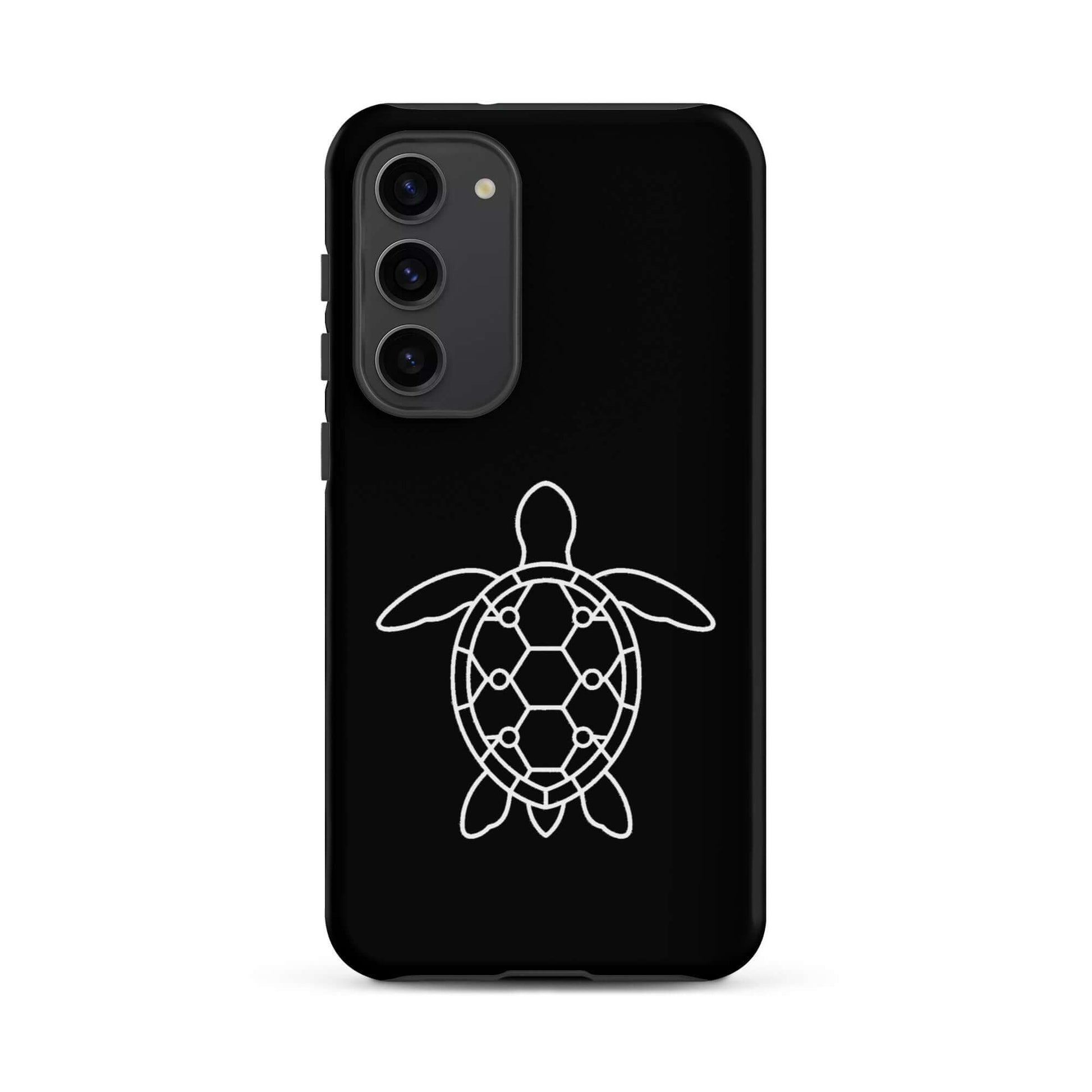 phone case featuring a minimalist sea turtle silhouette design on a sleek black background