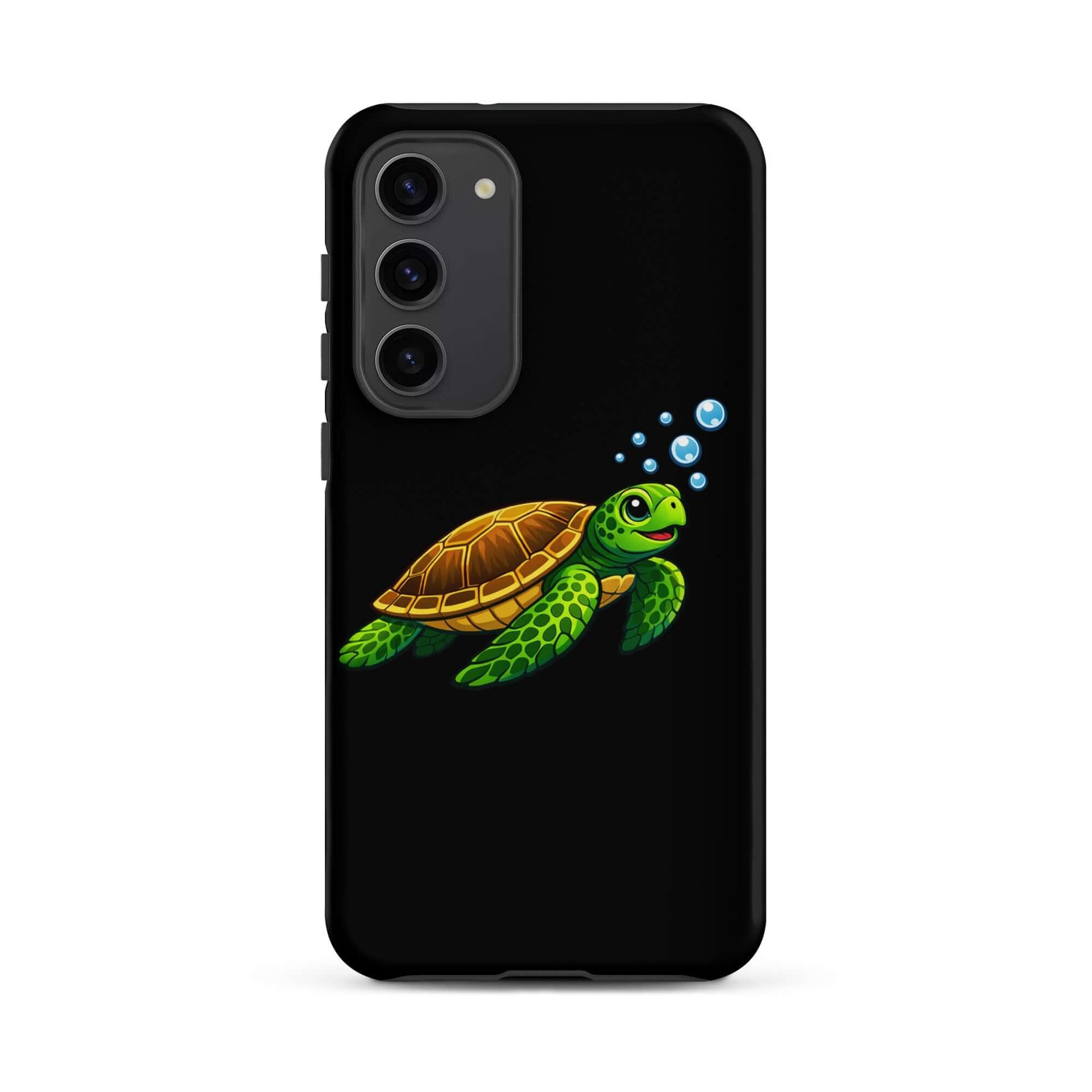 Phone Case featuring colorful sea turtle artwork on a black background, perfect for Samsung Galaxy.