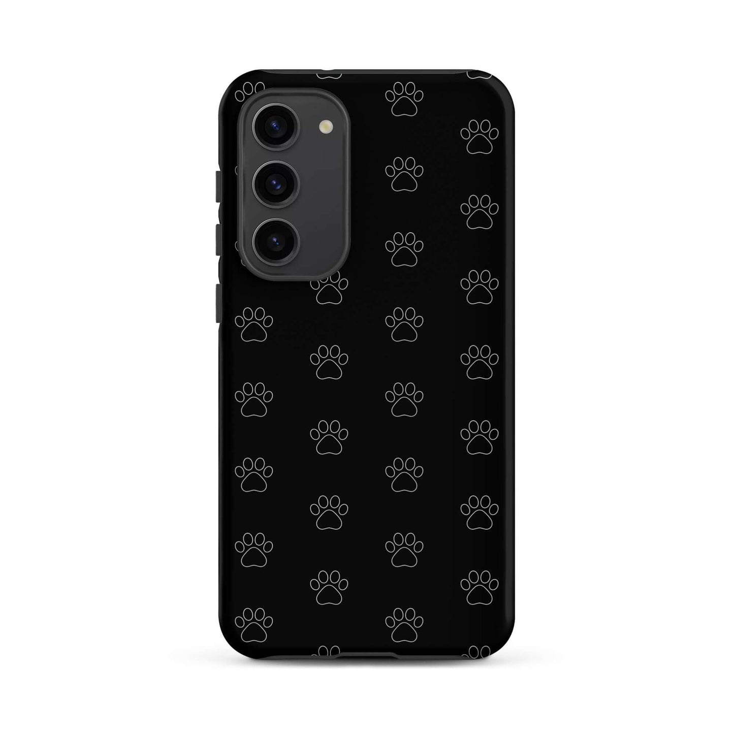 Phone Case for Samsung Galaxy featuring a black paw print pattern, perfect for pet lovers.