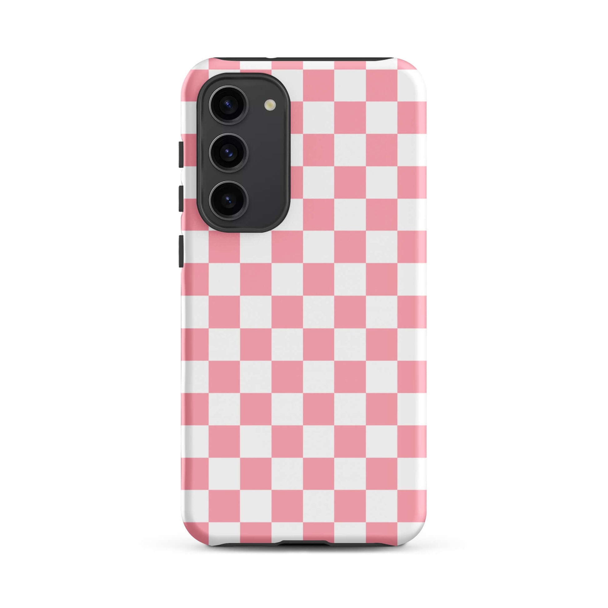 Phone Case for Samsung Galaxy with playful pink and white checkered design, adding fun style and personality to your device.