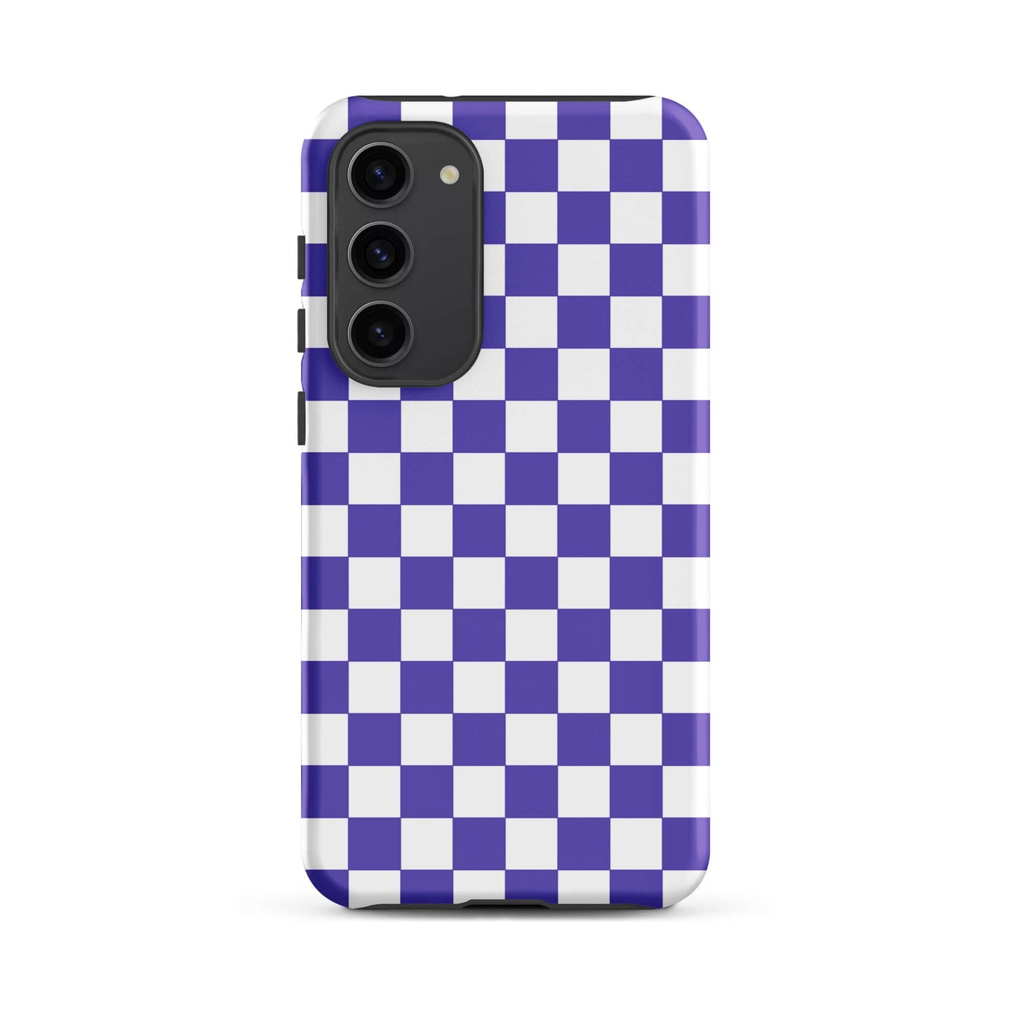 Phone Case for Samsung Galaxy with purple and white checkered design for stylish look.