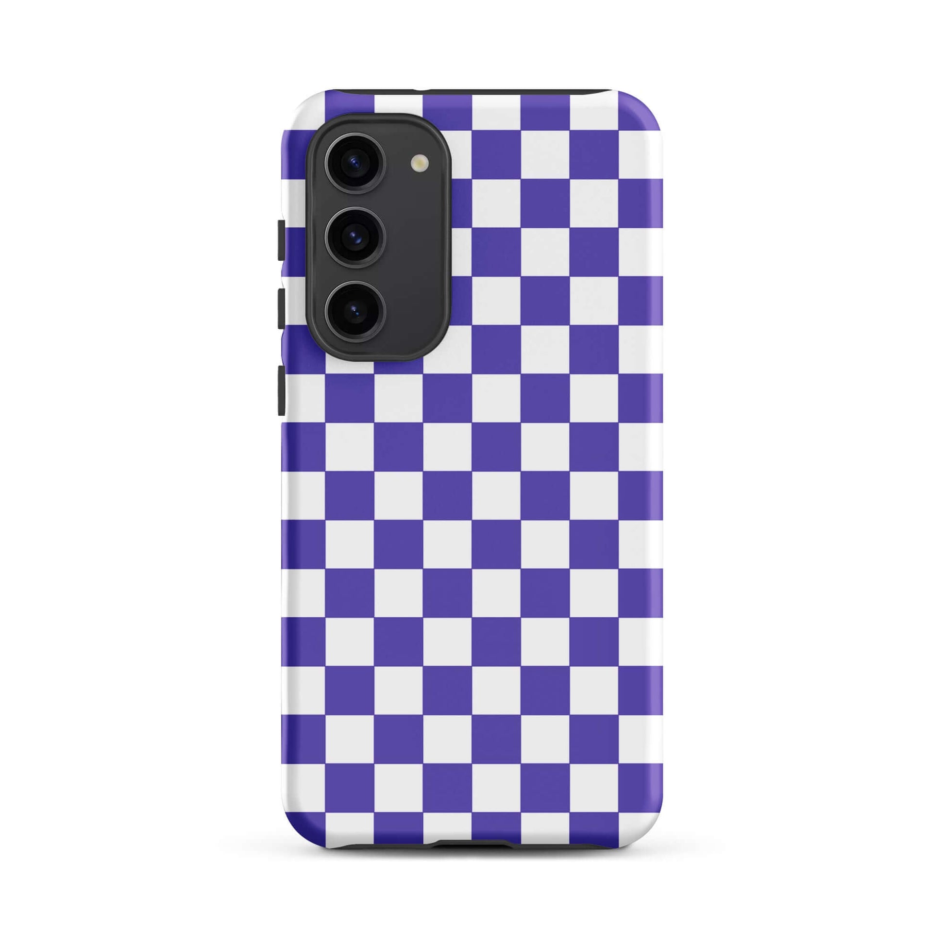 Phone Case for Samsung Galaxy with purple and white checkered design for stylish look.