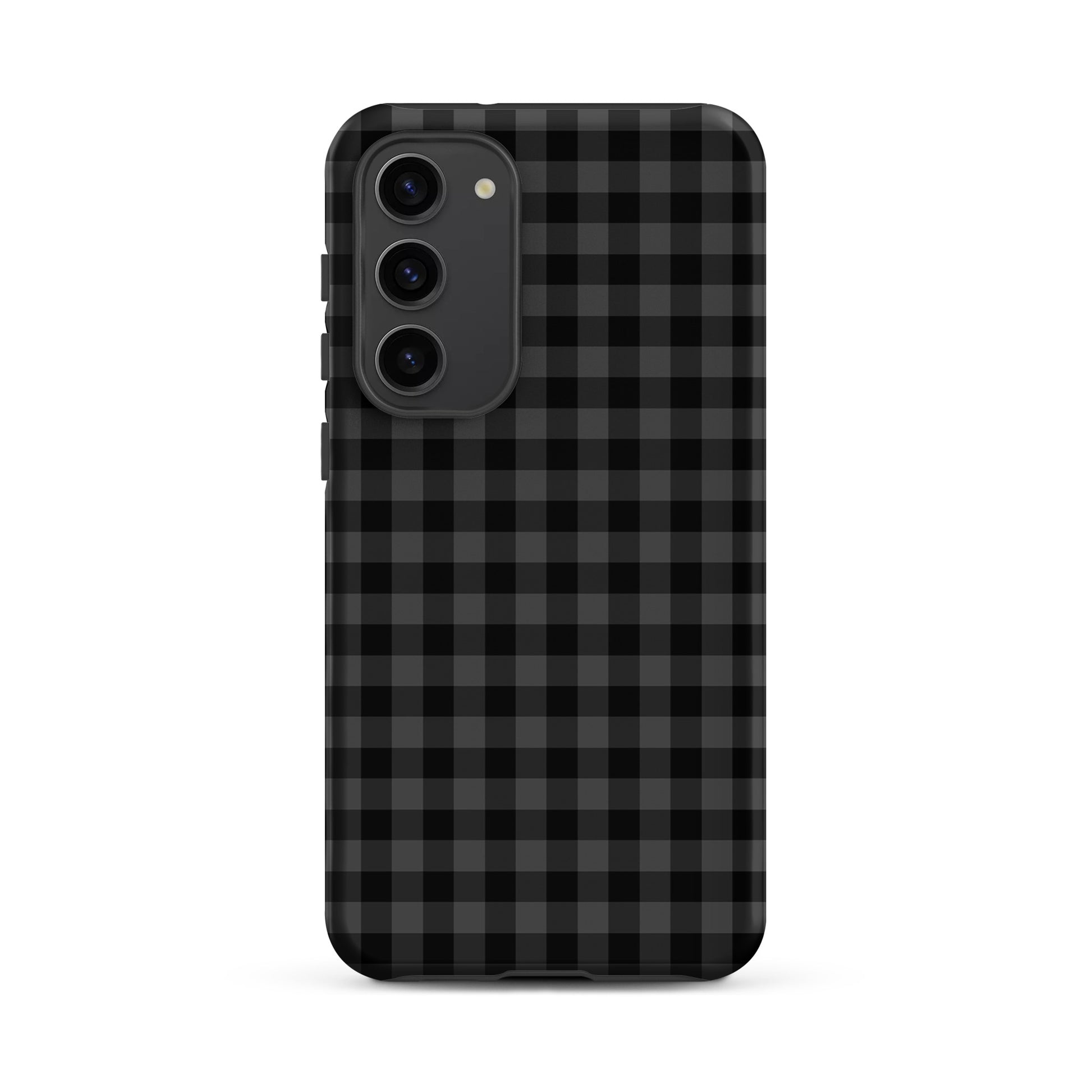 Phone Case for Samsung Galaxy with black-and-charcoal gingham pattern providing style and protection.