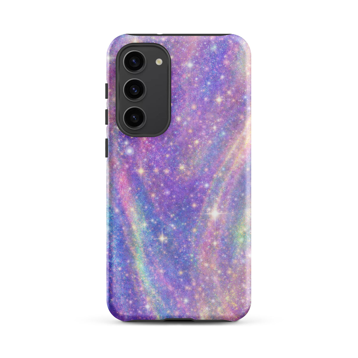 Phone Case for Samsung Galaxy with cosmic dream swirl design in pastel purples, pinks, blues, and golden sparkles.