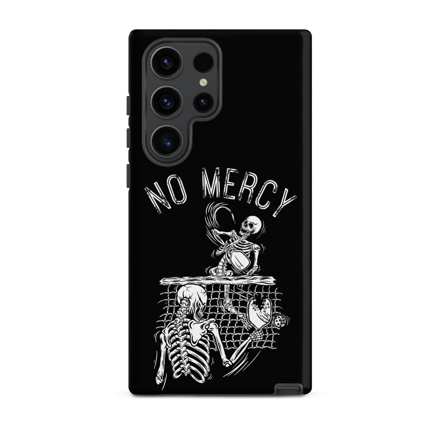 Pickleball Samsung Galaxy Case featuring No Mercy design with skeletons battling on the court.