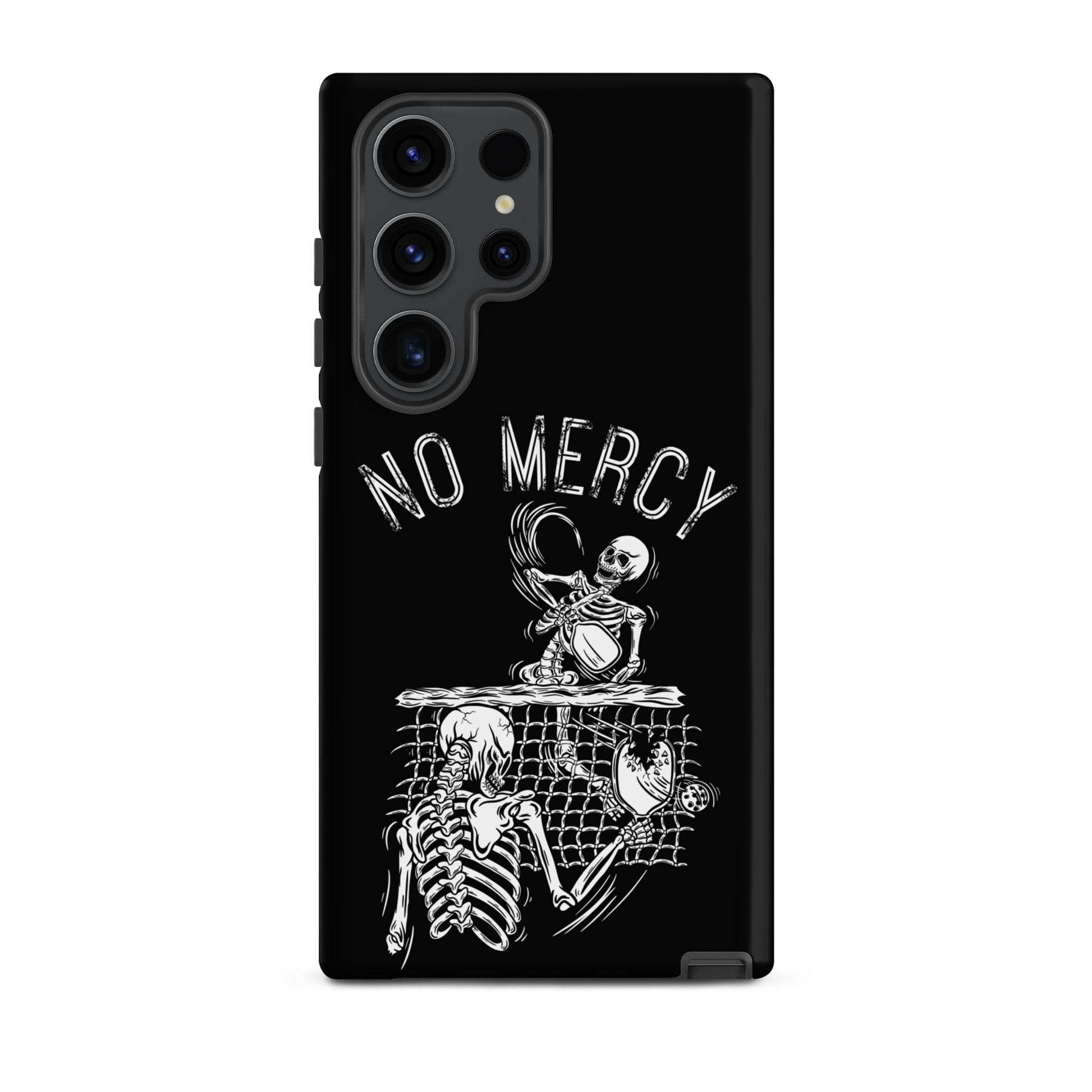 Pickleball Samsung Galaxy Case featuring No Mercy design with skeletons battling on the court.