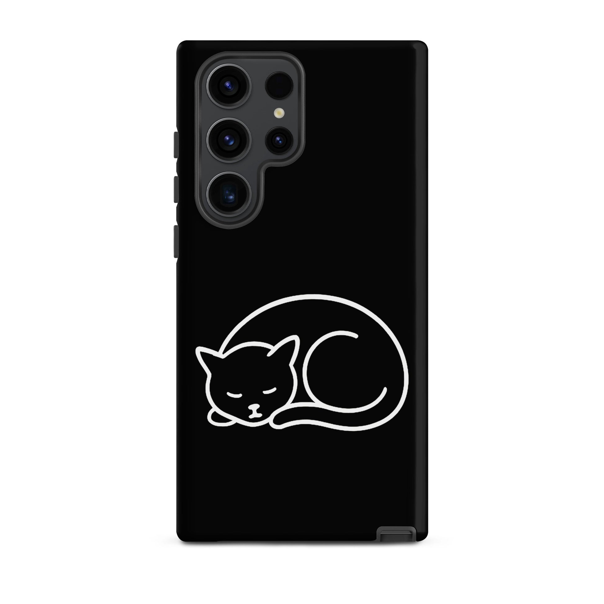 Phone Case for Samsung Galaxy Phones with minimalist curled-up cat design, perfect for cat lovers.