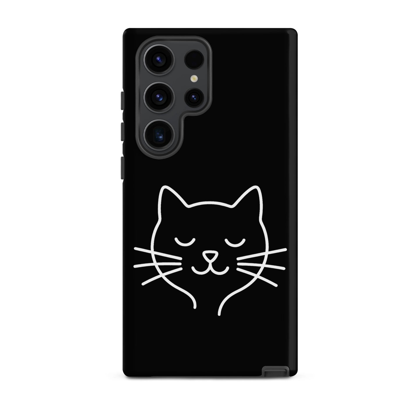 Phone Case for Samsung Galaxy featuring cute minimalist cat line art design on black background