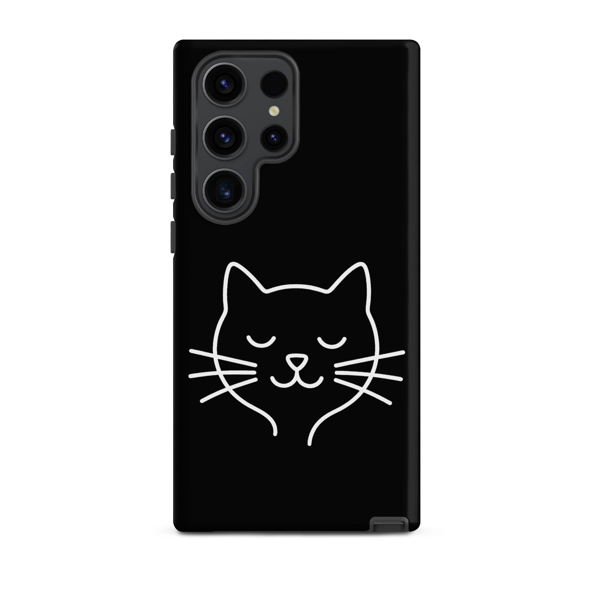 Phone Case for Samsung Galaxy featuring cute minimalist cat line art design on black background