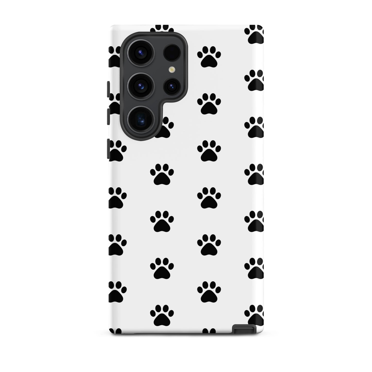 Phone Case for Samsung Galaxy with stylish black paw print design, perfect for pet lovers.