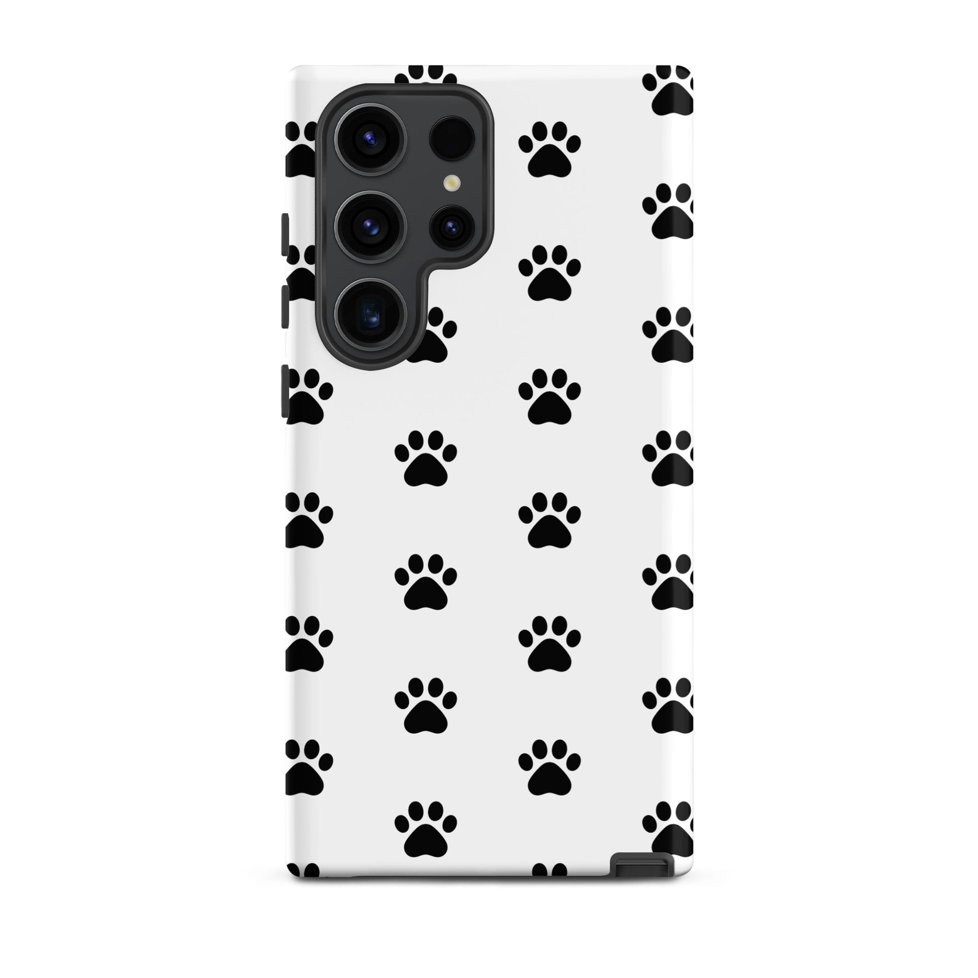 Phone Case for Samsung Galaxy with stylish black paw print design, perfect for pet lovers.