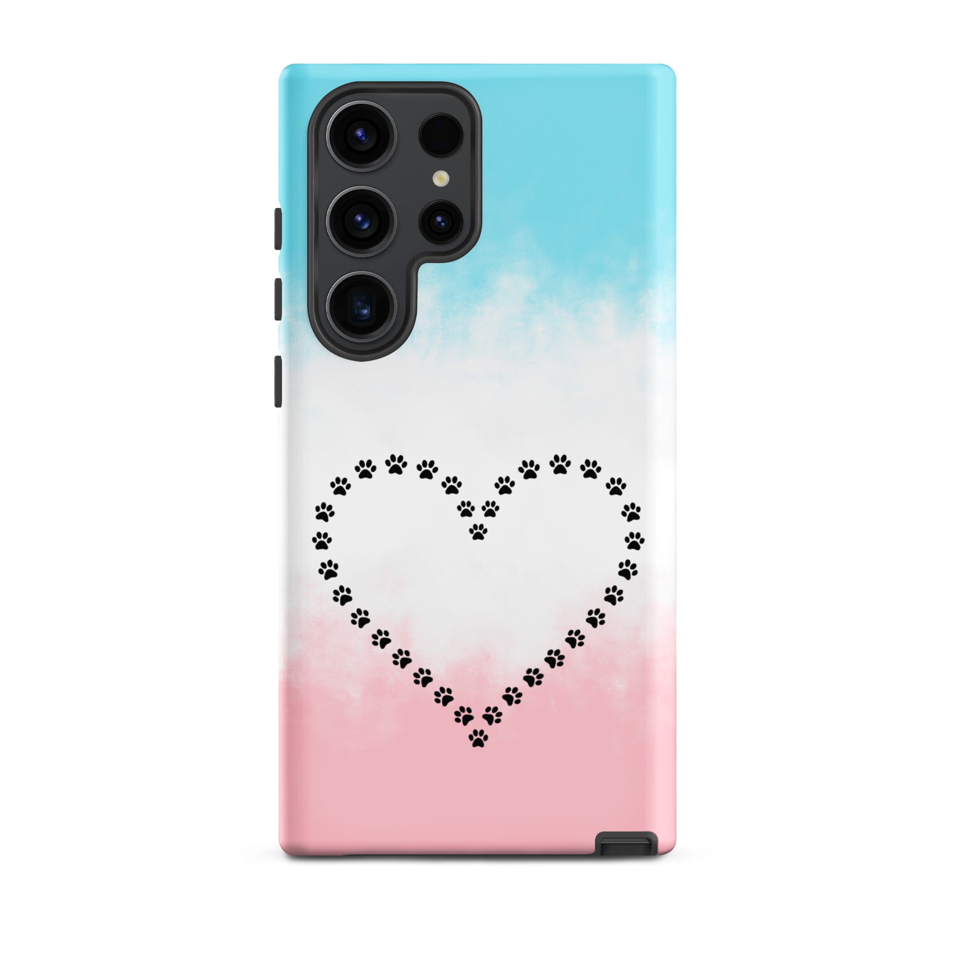 Phone Case for Samsung Galaxy with paw print heart design in pink and blue colors for pet lovers.
